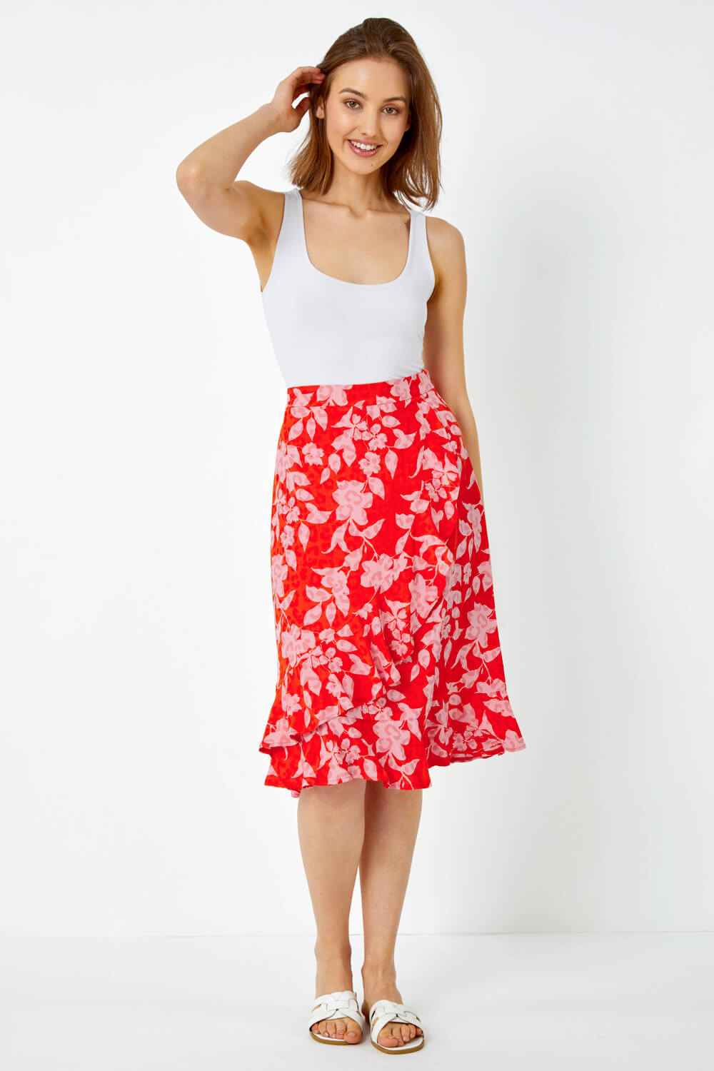 ORANGE Floral Frill Detail Wrap Skirt, Image 2 of 5