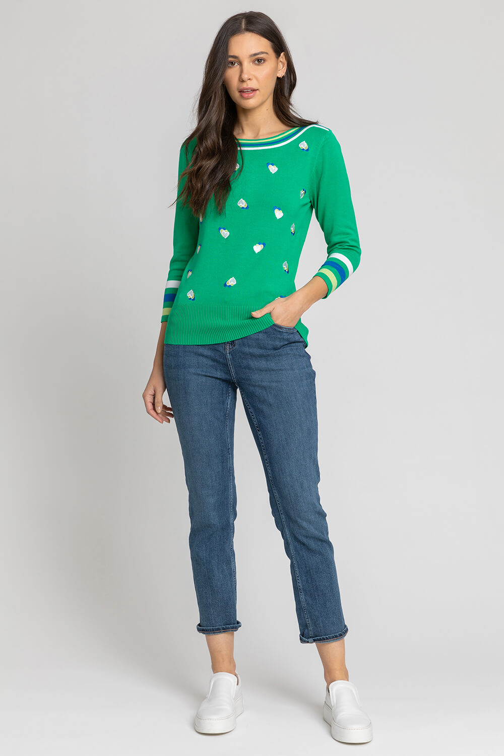 Emerald Heart Embroidered Stripe Print Jumper, Image 3 of 5