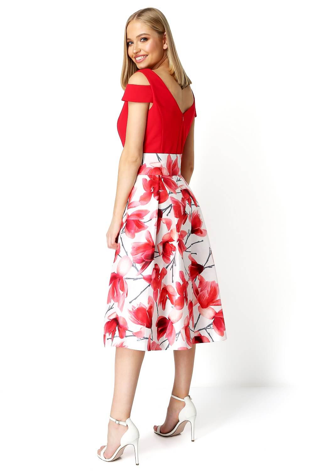 PINK Floral Print Fit and Flare Midi Dress, Image 3 of 4