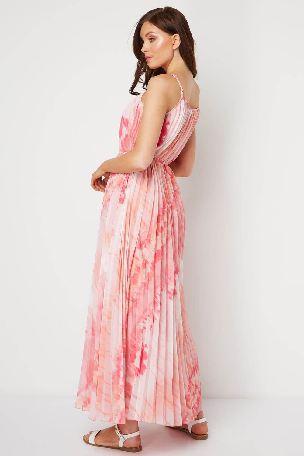 PINK Pleated Tie Dye Effect Maxi Dress, Image 3 of 4