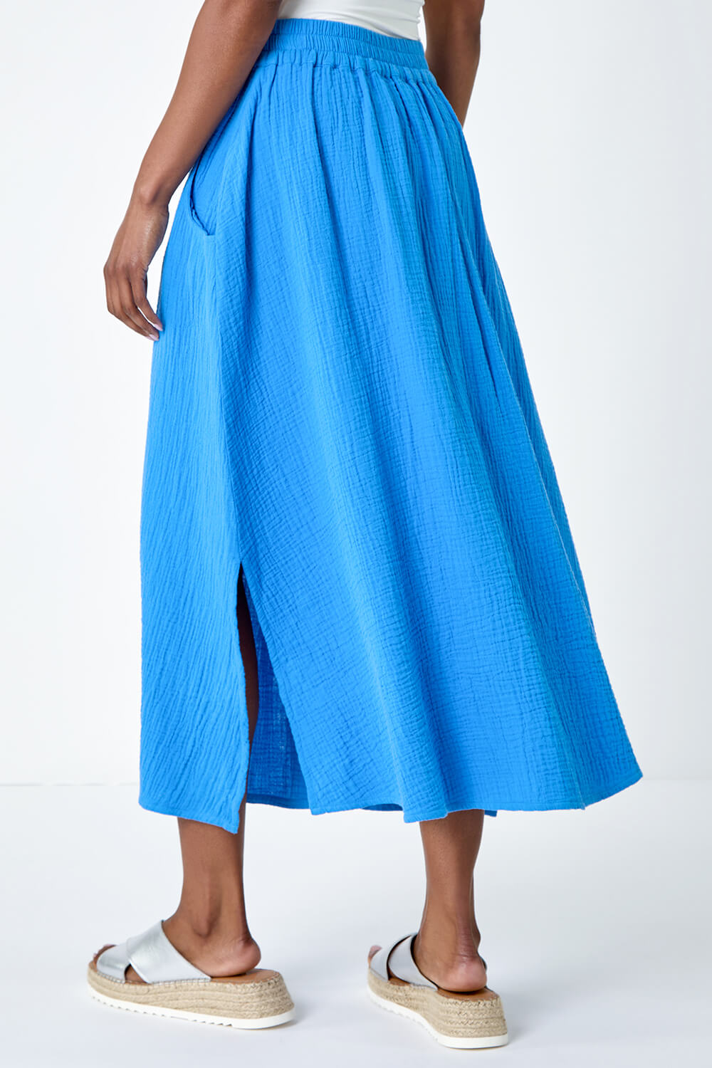 COTTON PLEATED MAXI SKIRT_BLUE main image 1
