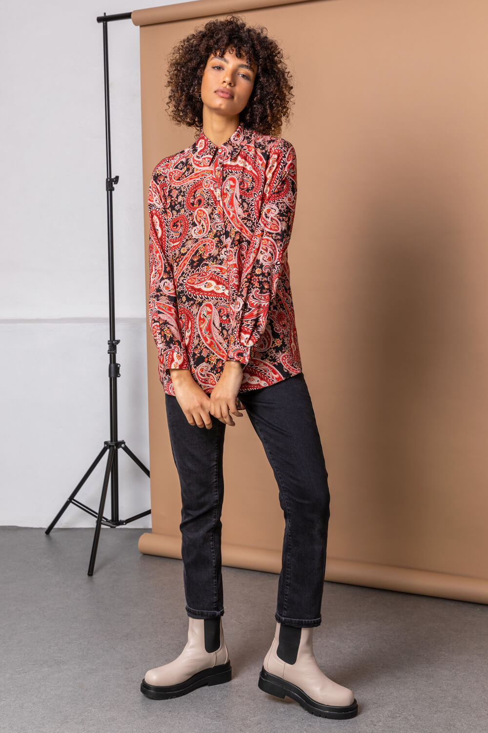 Red Paisley Print Buttoned Shirt, Image 3 of 5