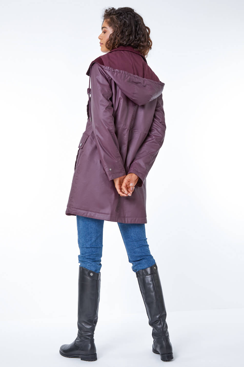 Bordeaux Waxed Longline Hooded Coat, Image 3 of 5