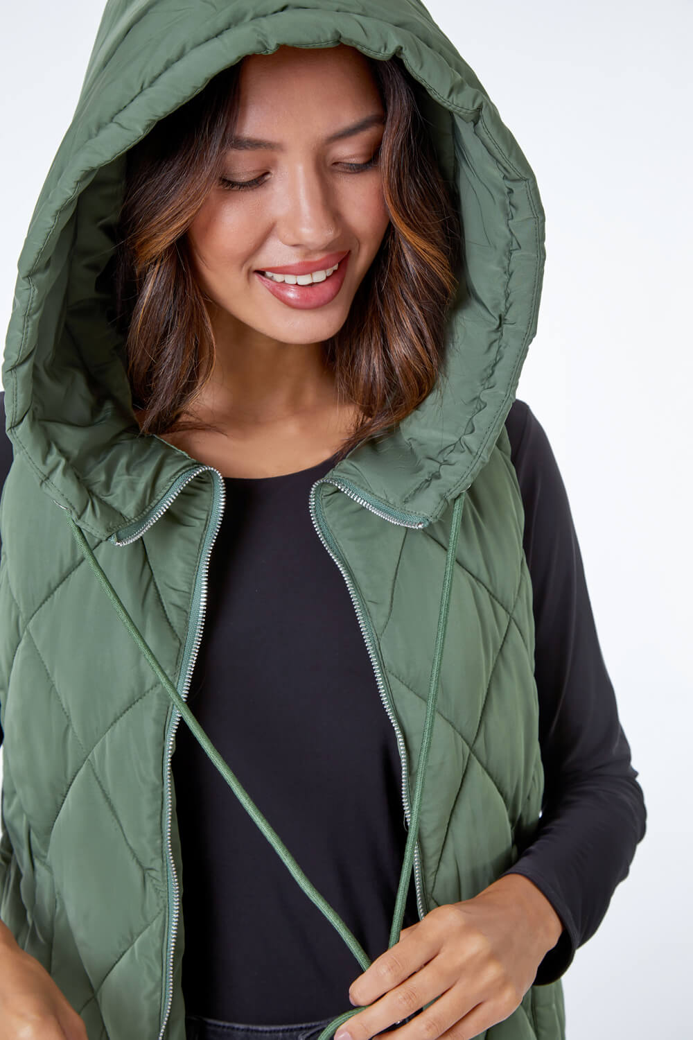 Sage Diamond Quilted Hooded Gilet, Image 5 of 5