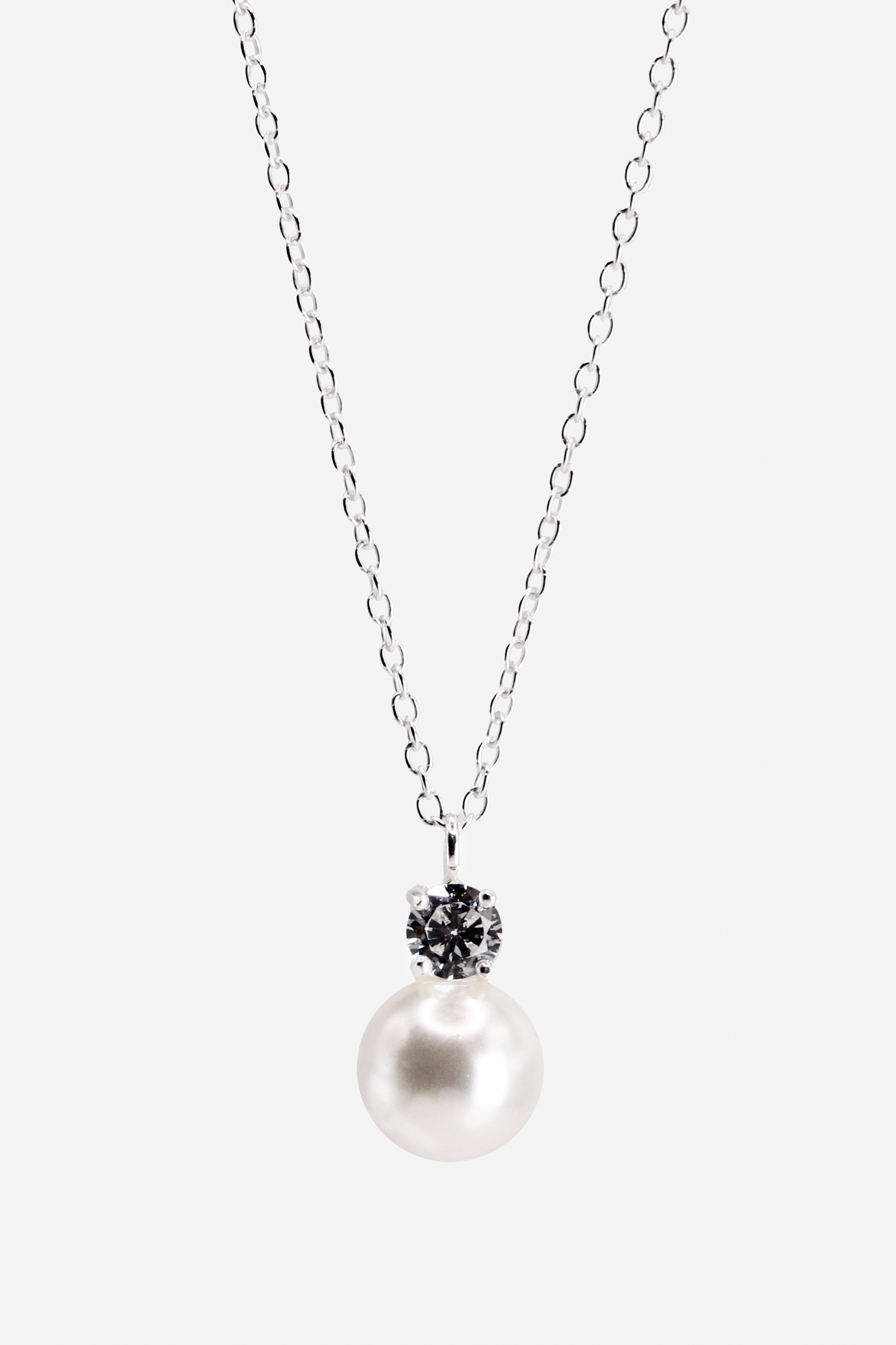 Sterling Silver Faux Pearl And Cubic Zirconia Necklace