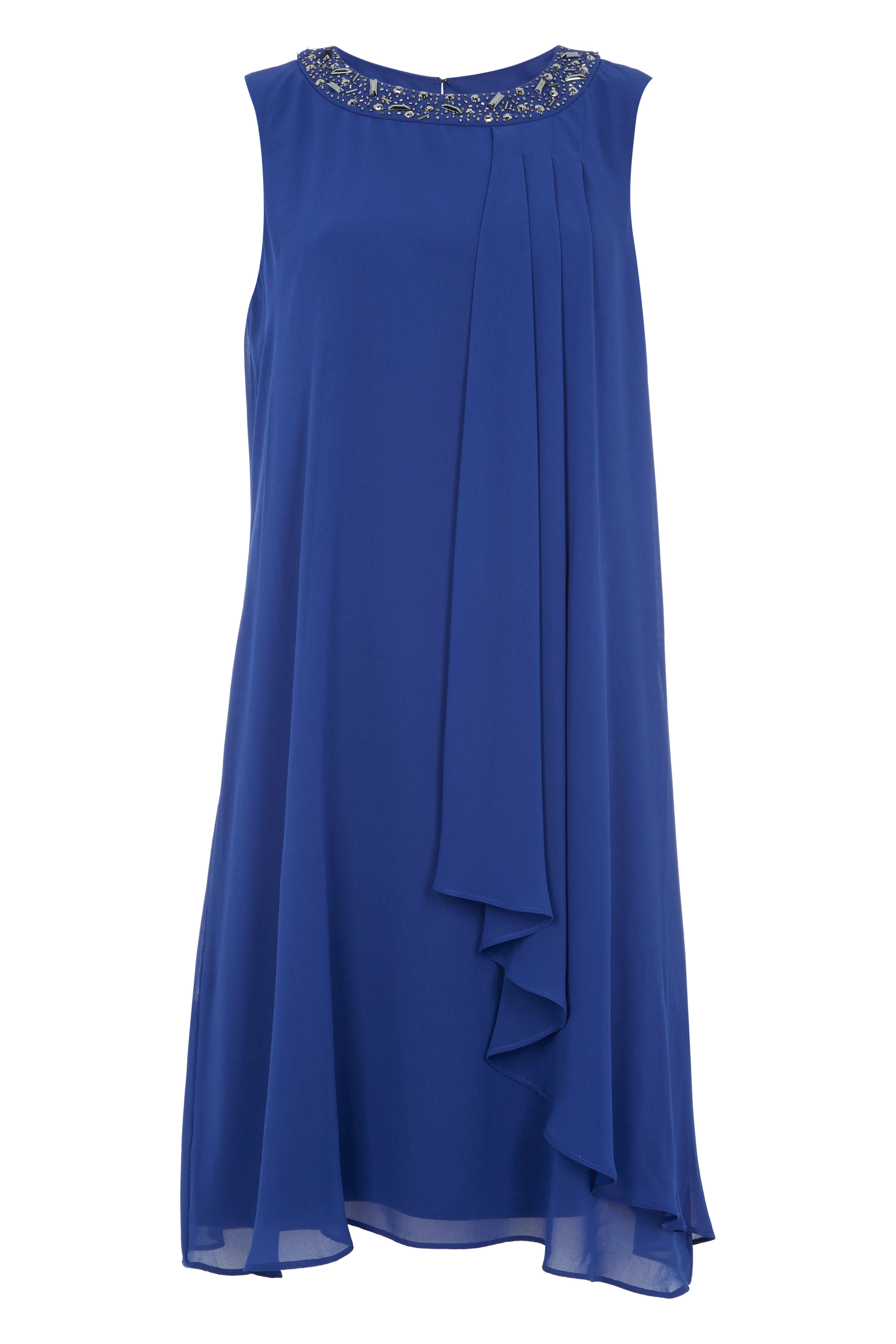 Royal-Blue Embellished Neck Chiffon Dress, Image 6 of 6