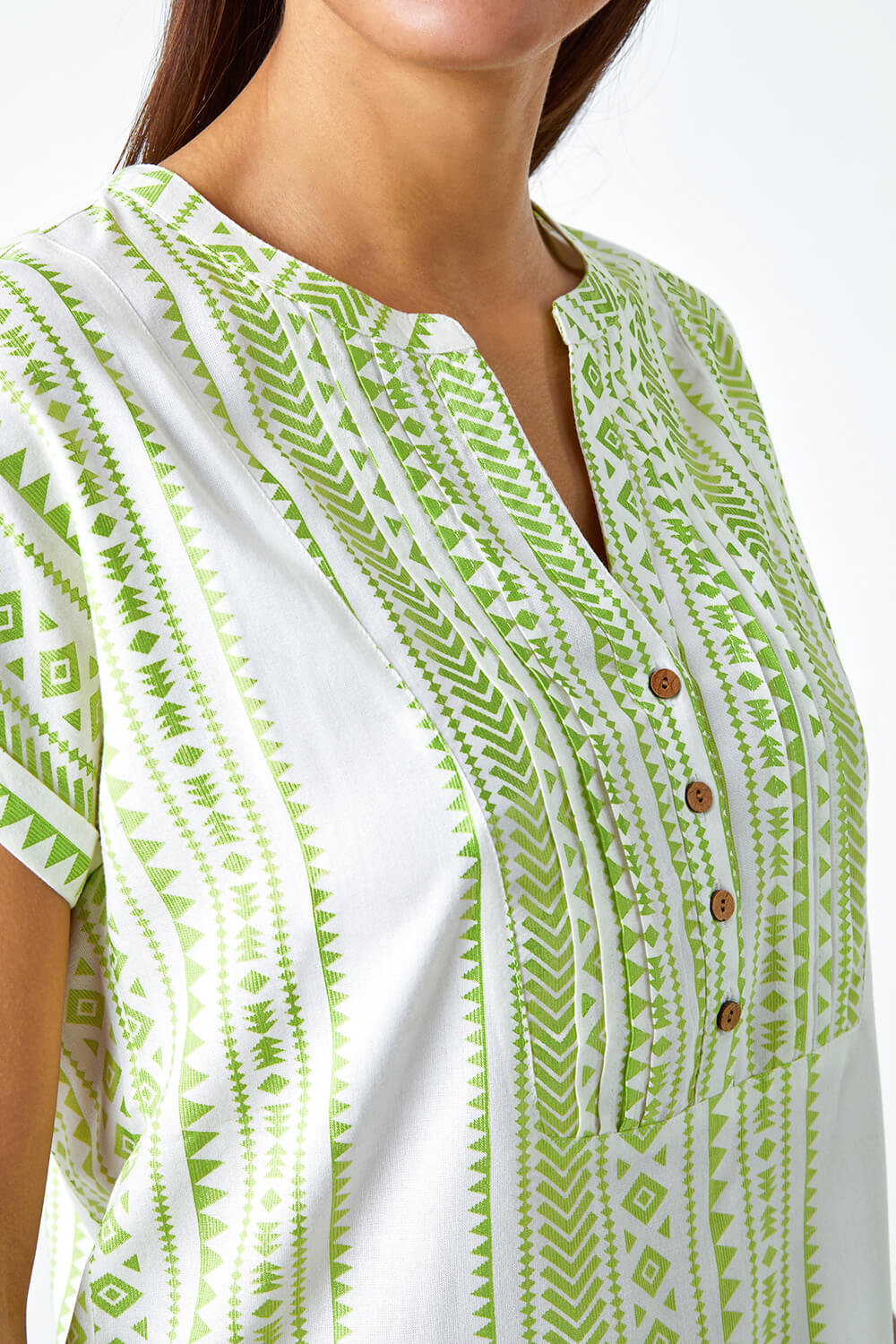 Lime Aztec Print Button Detail Top, Image 5 of 5