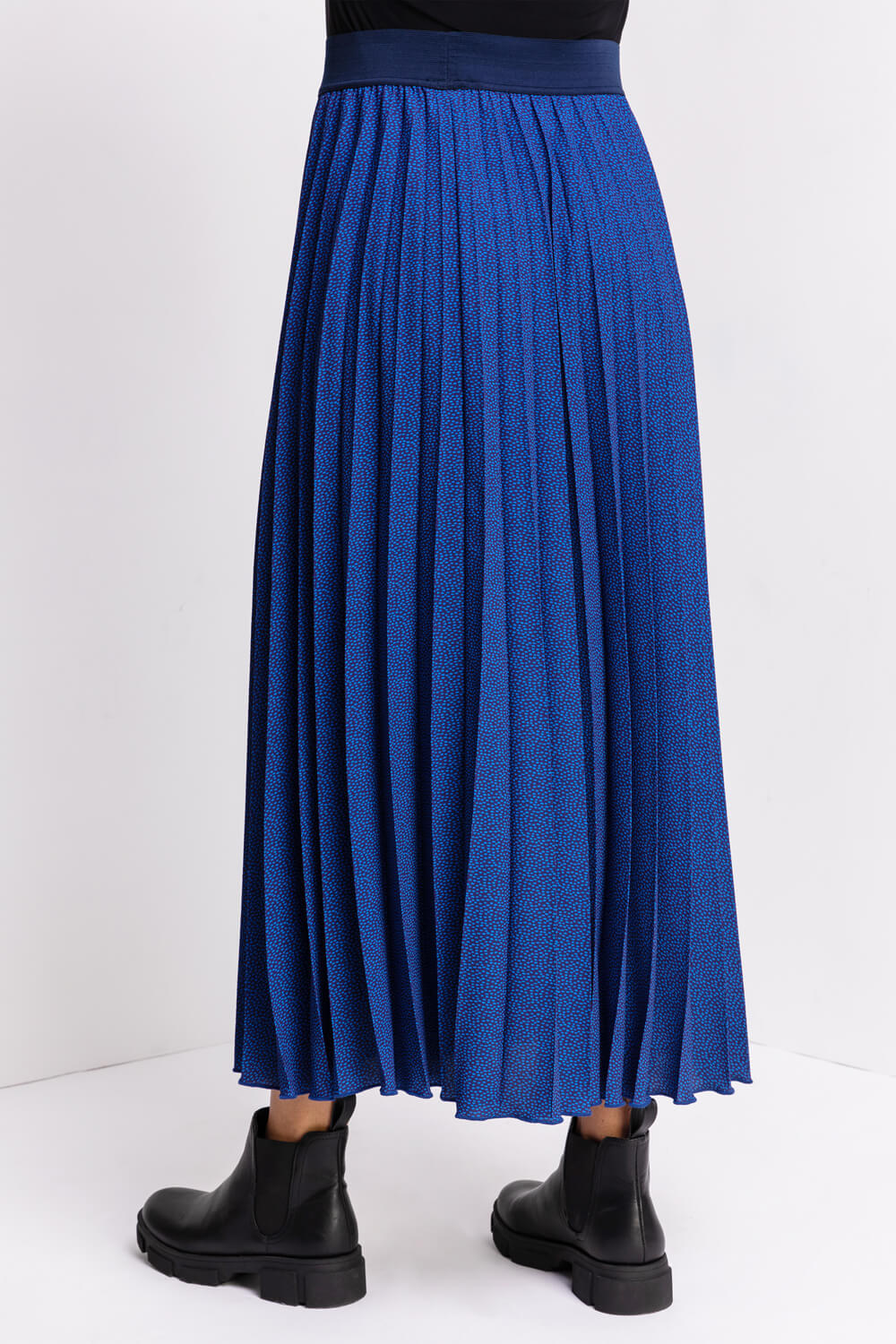 Midnight Blue Ditsy Spot Pleated Maxi Skirt, Image 2 of 5