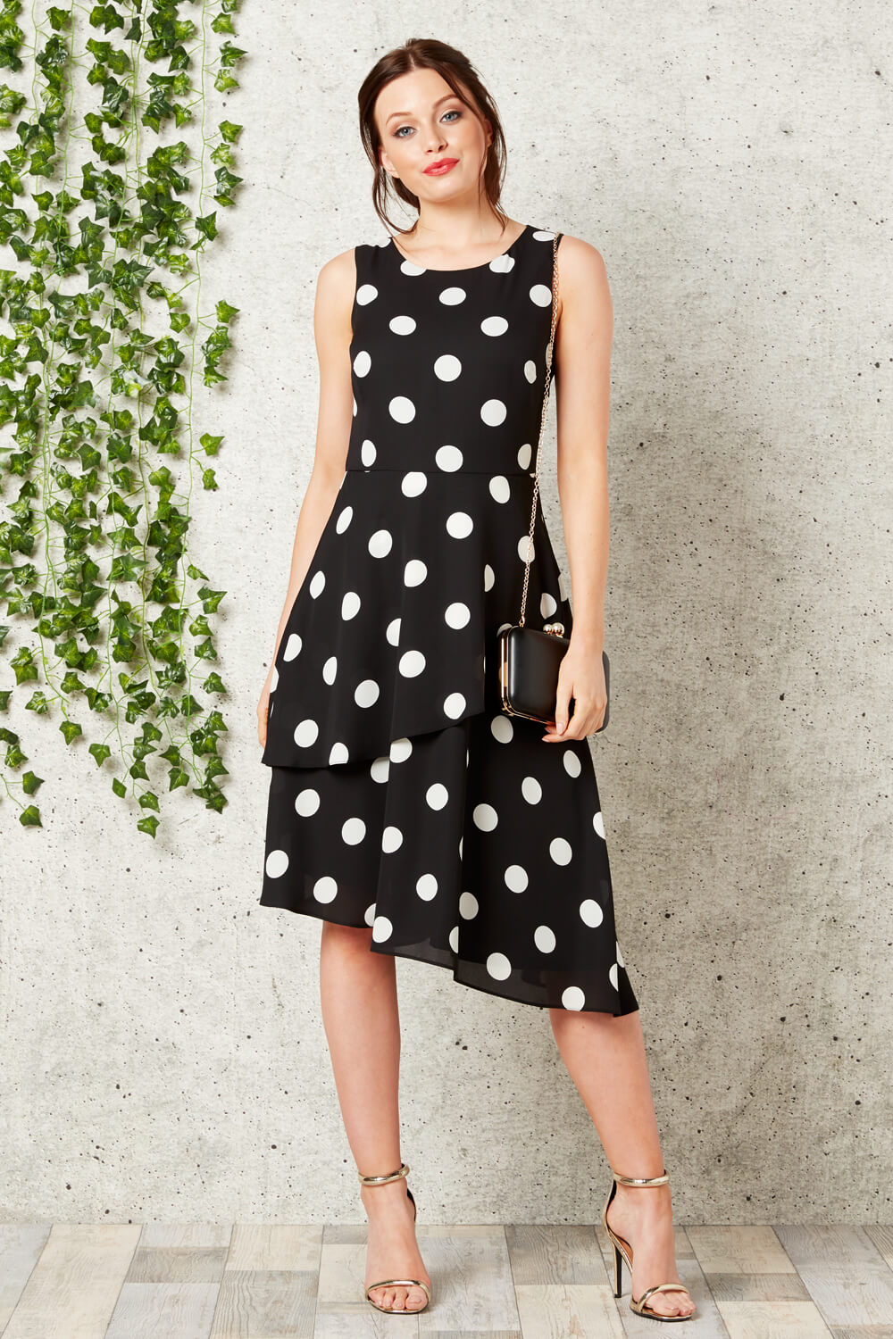 Spot Print Fit and Flare Dress