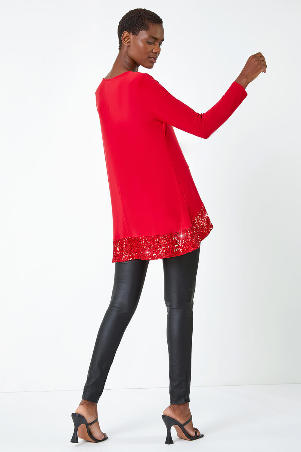 Red Sequin Hem Tunic Stretch Top, Image 3 of 5