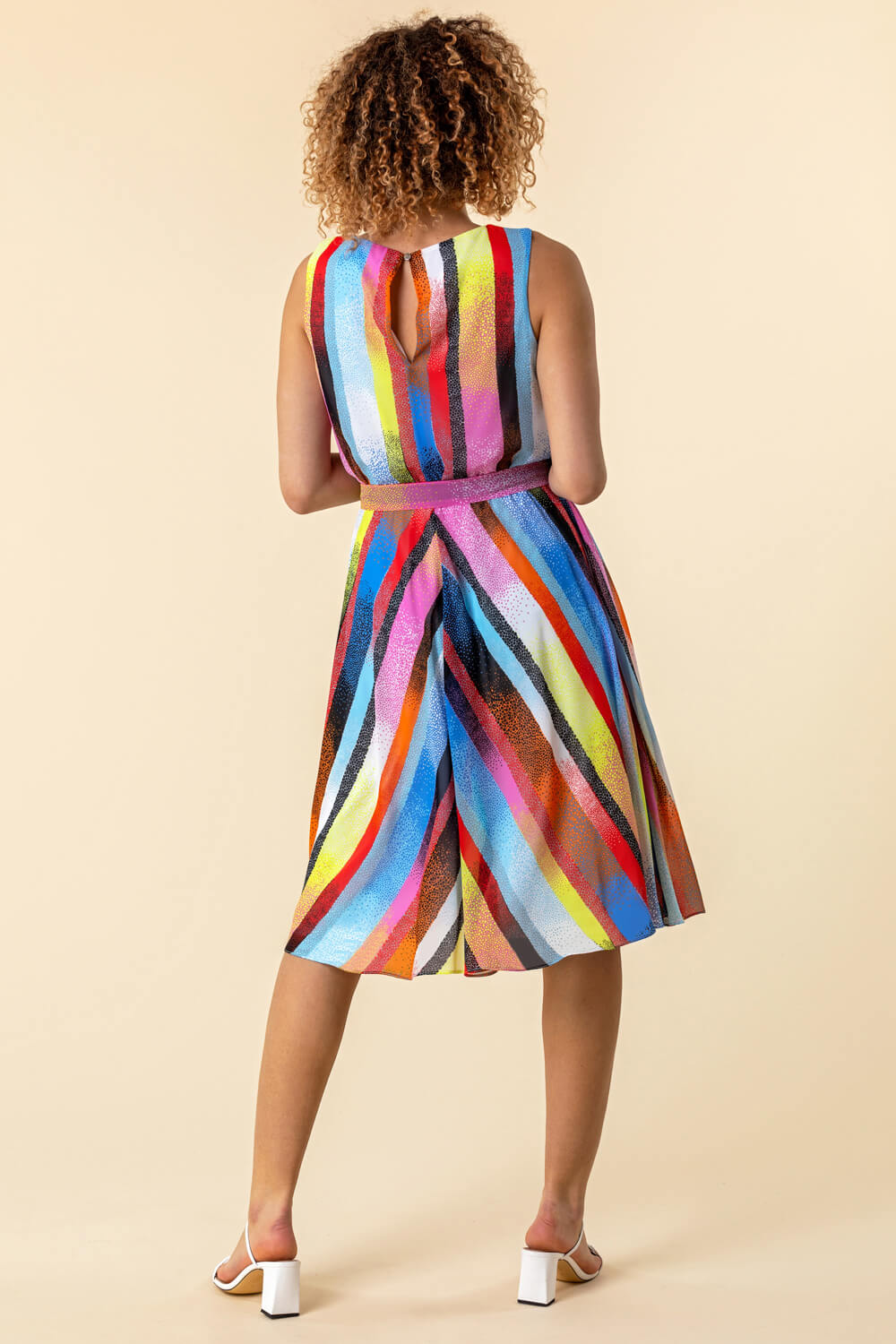 Multi  Rainbow Stripe Print Midi Dress, Image 2 of 5