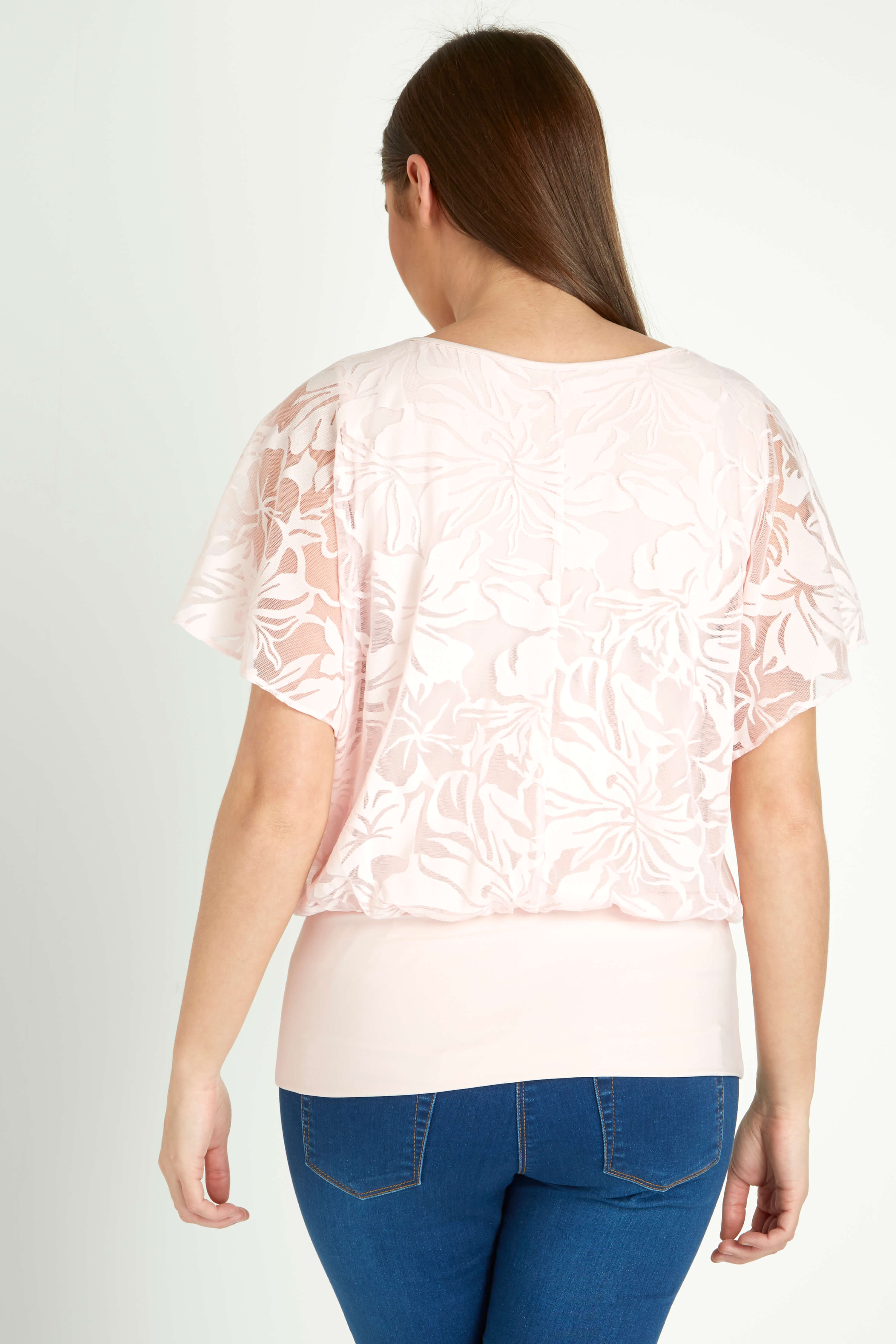 PINK Floral Double Layer Burnout Print Top, Image 2 of 5