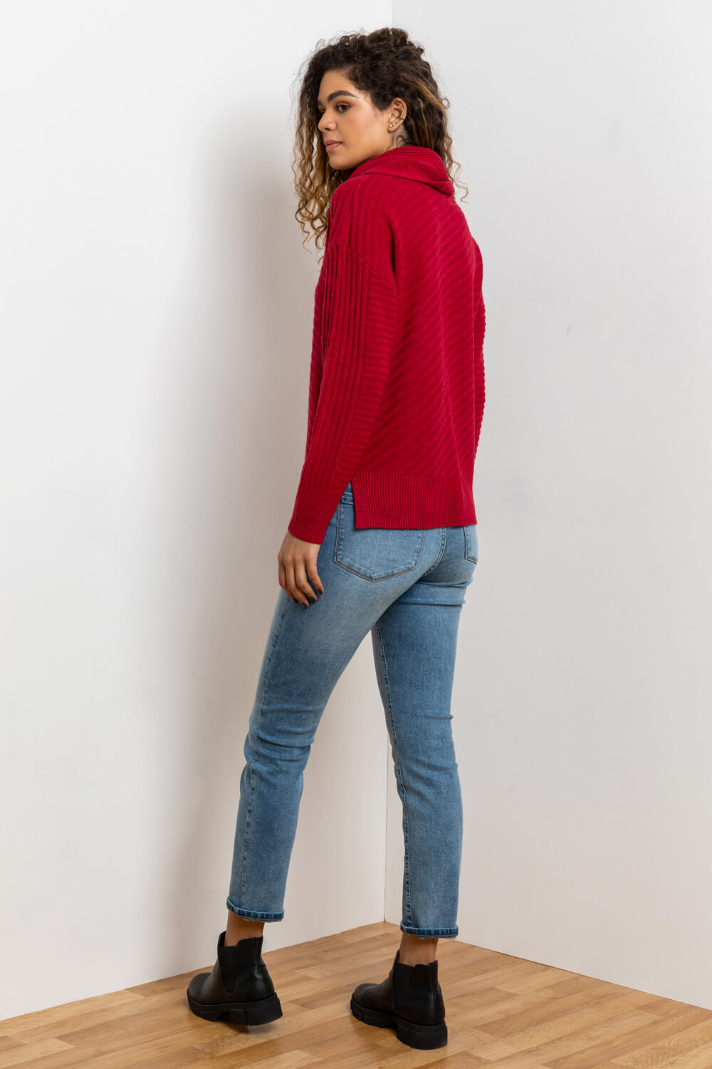 Red Textured Cowl Neck Jumper, Image 3 of 4