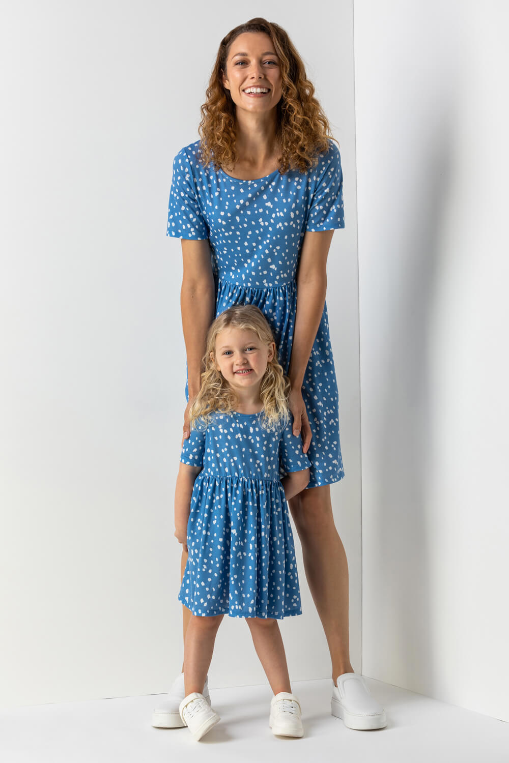 Blue Girls Spot Print Pocket Detail Dress, Image 5 of 5