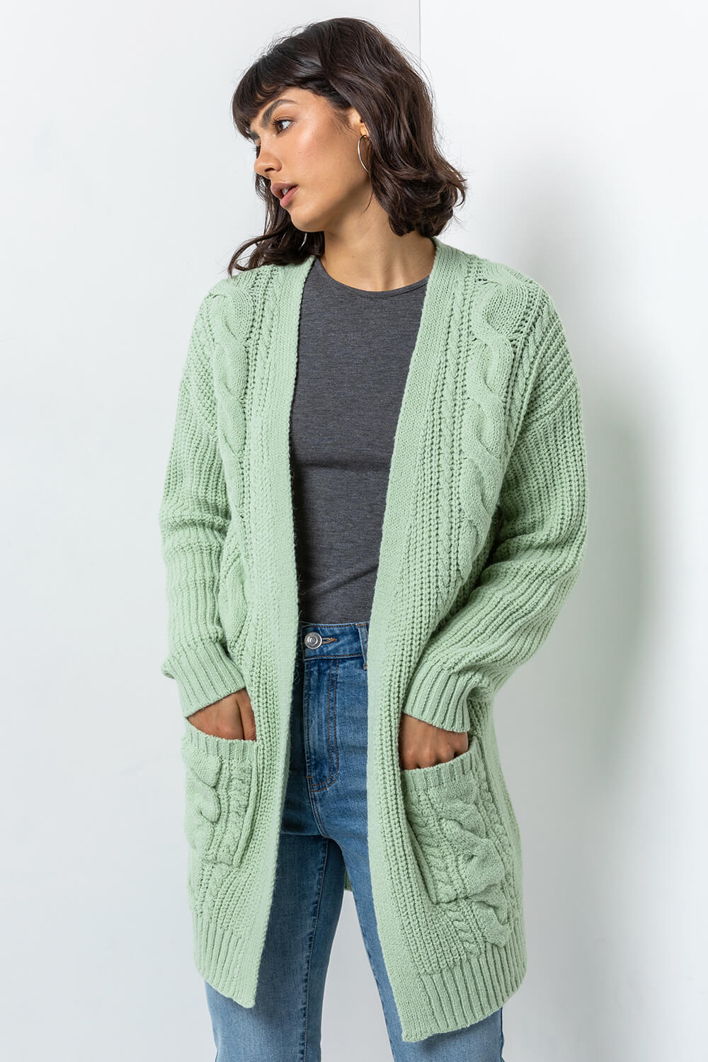 Mint Cable Knit Longline Cardigan, Image 5 of 5