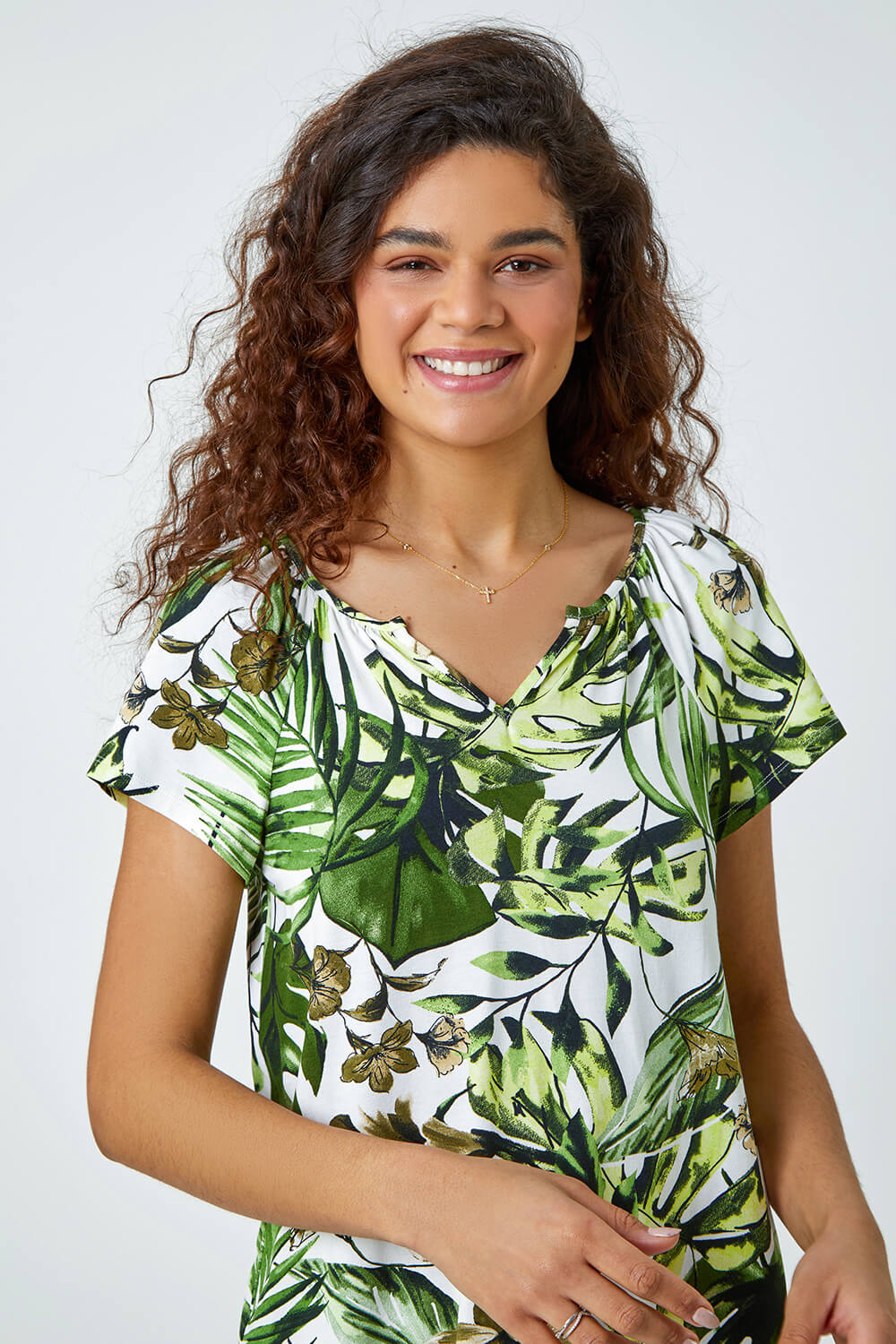 Green Tropical Leaf Print T-Shirt, Image 4 of 5