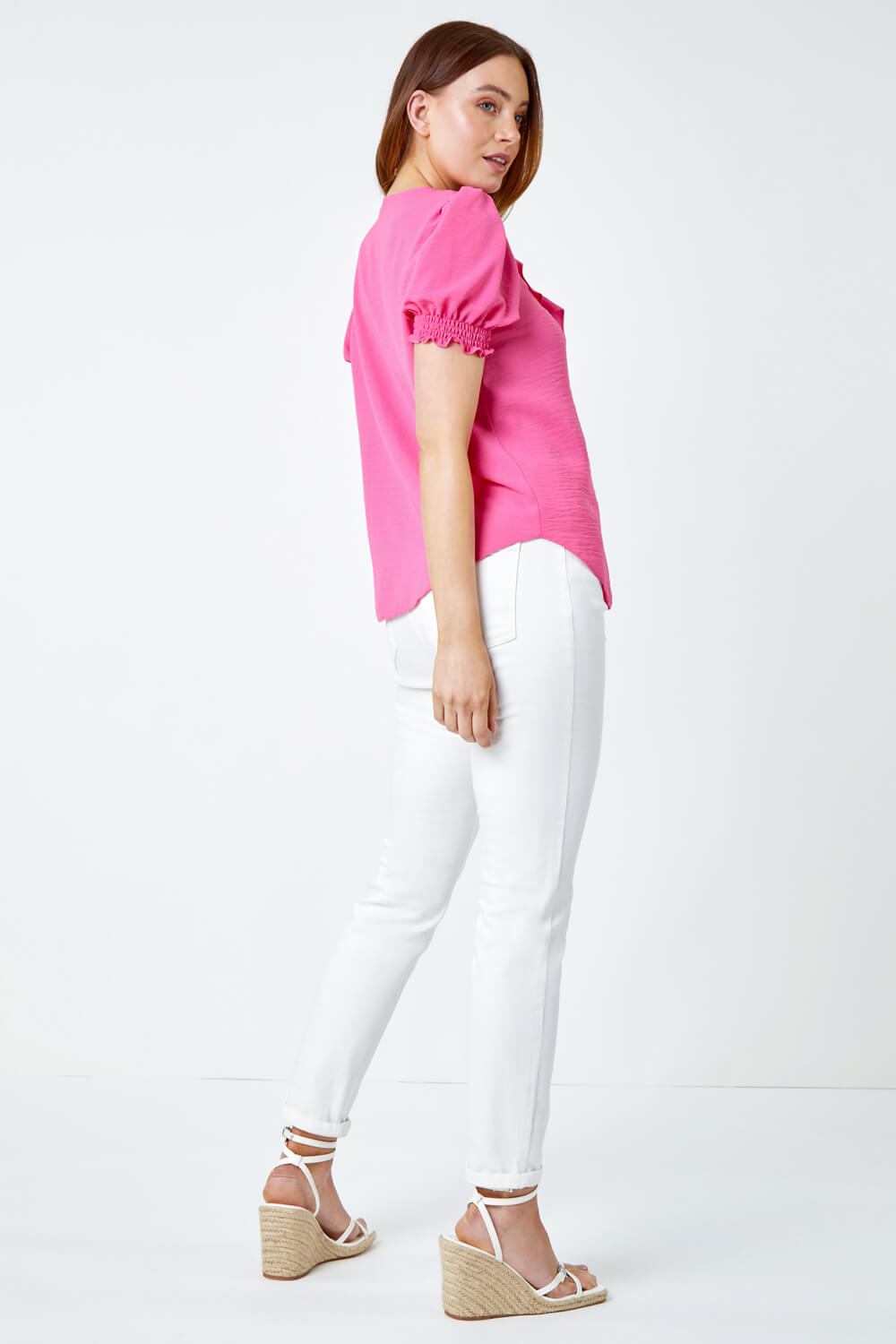 PINK Ruffle Front Tie Detail Blouse, Image 3 of 5