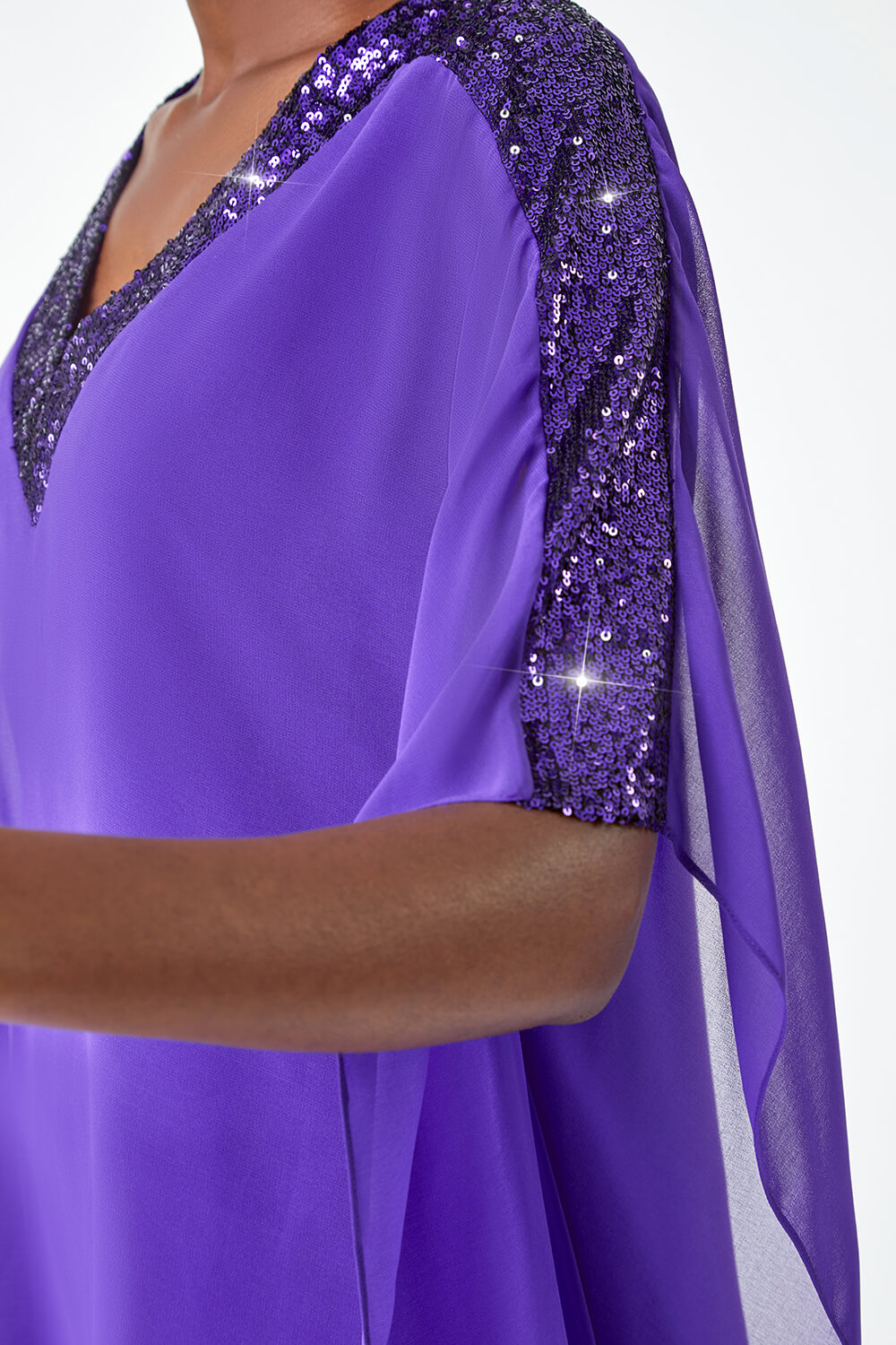 Purple Sequin Trim Overlay Stretch Top, Image 5 of 5