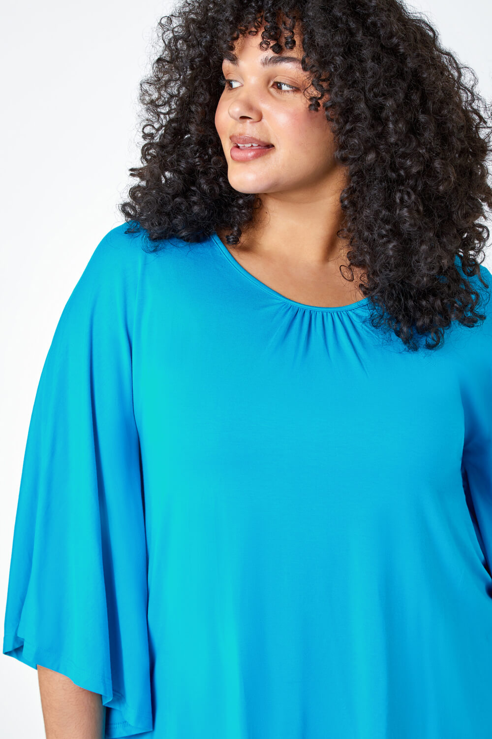 Turquoise Curve Stretch Jersey Cape Sleeve Top, Image 4 of 5