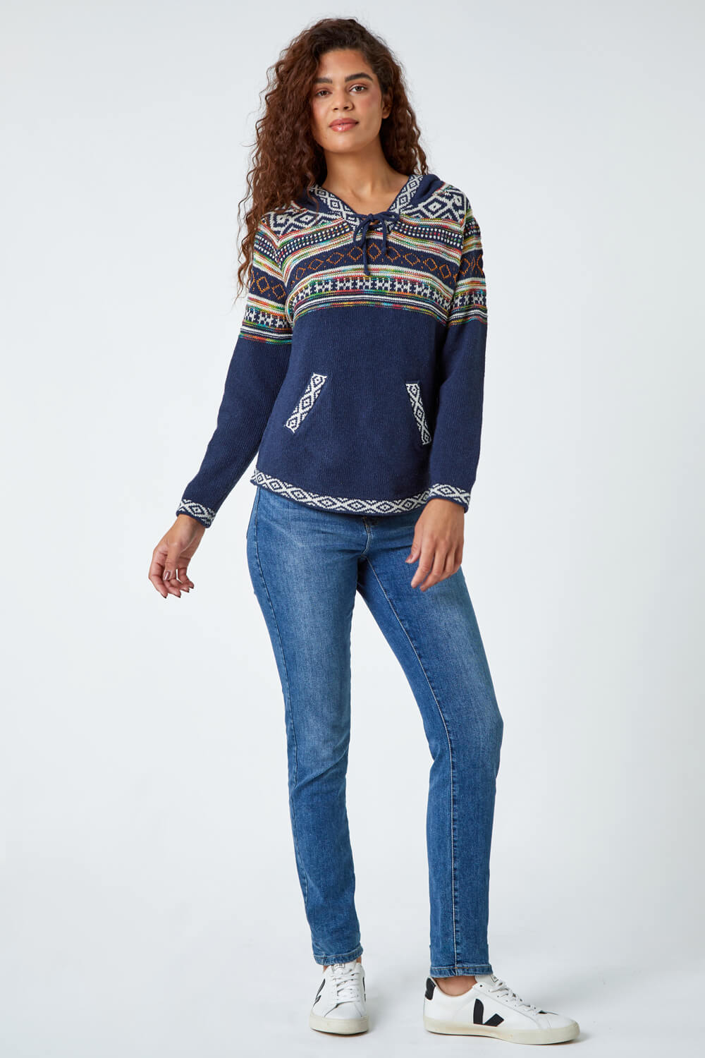 Midnight Blue Nordic Print Hooded Jumper, Image 2 of 5
