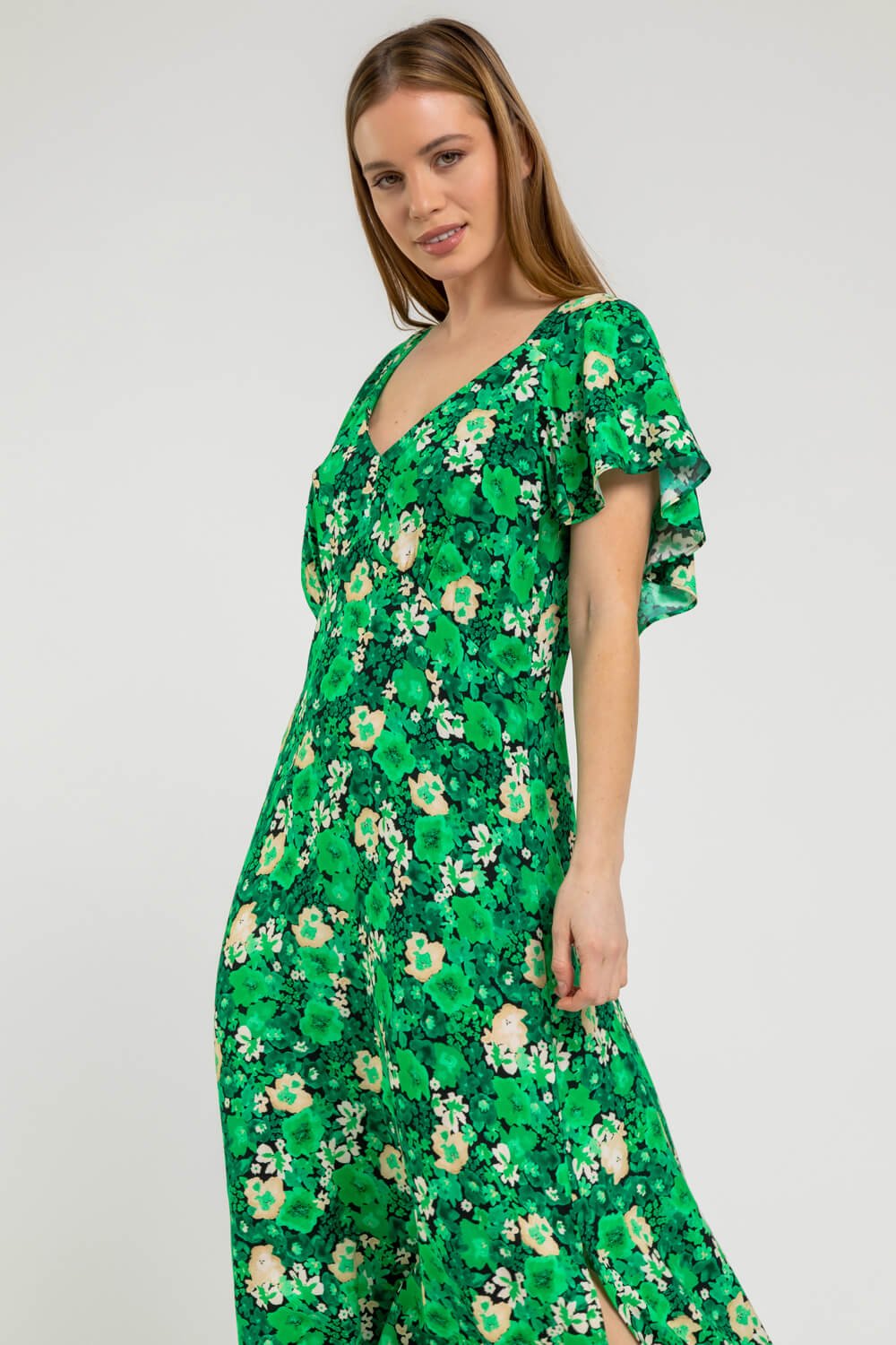 Womens Clothing Dresses Casual and summer maxi dresses Roman Denim Petite Floral Print Wrap Maxi Dress in Khaki Green 