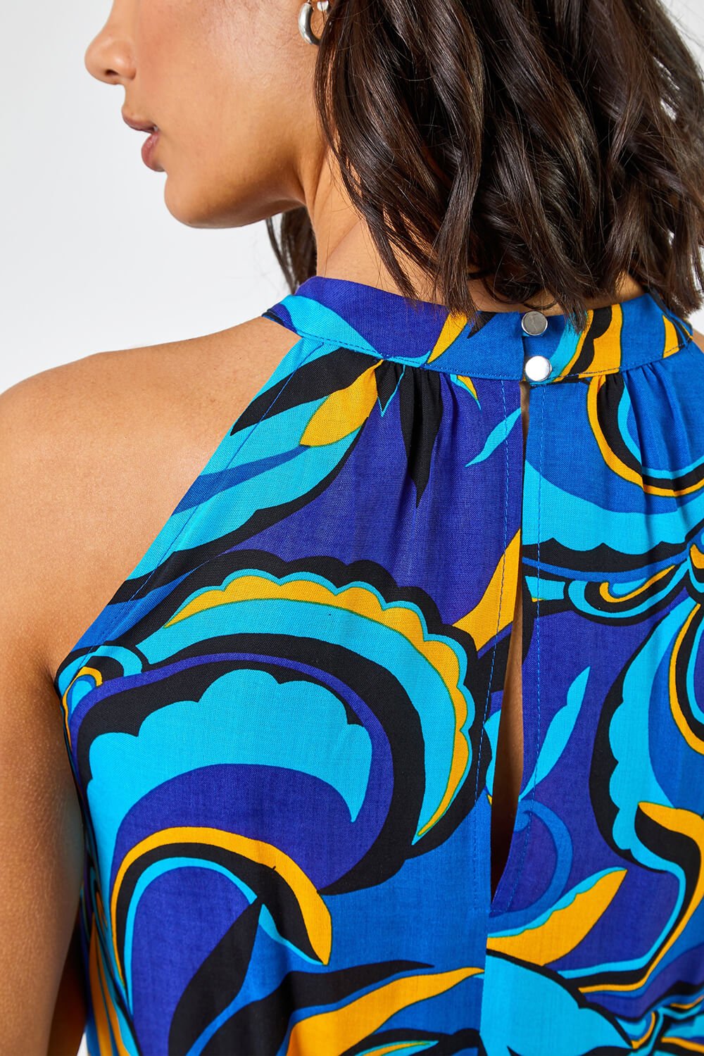 Royal Blue Abstract Halterneck Tiered Maxi Dress, Image 5 of 5