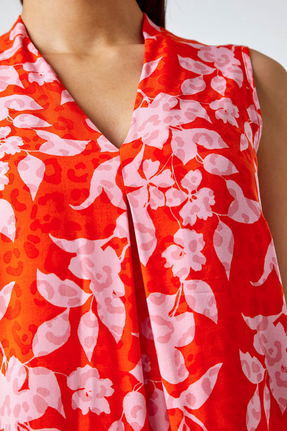 ORANGE Floral Pleat Detail Vest Top, Image 5 of 5