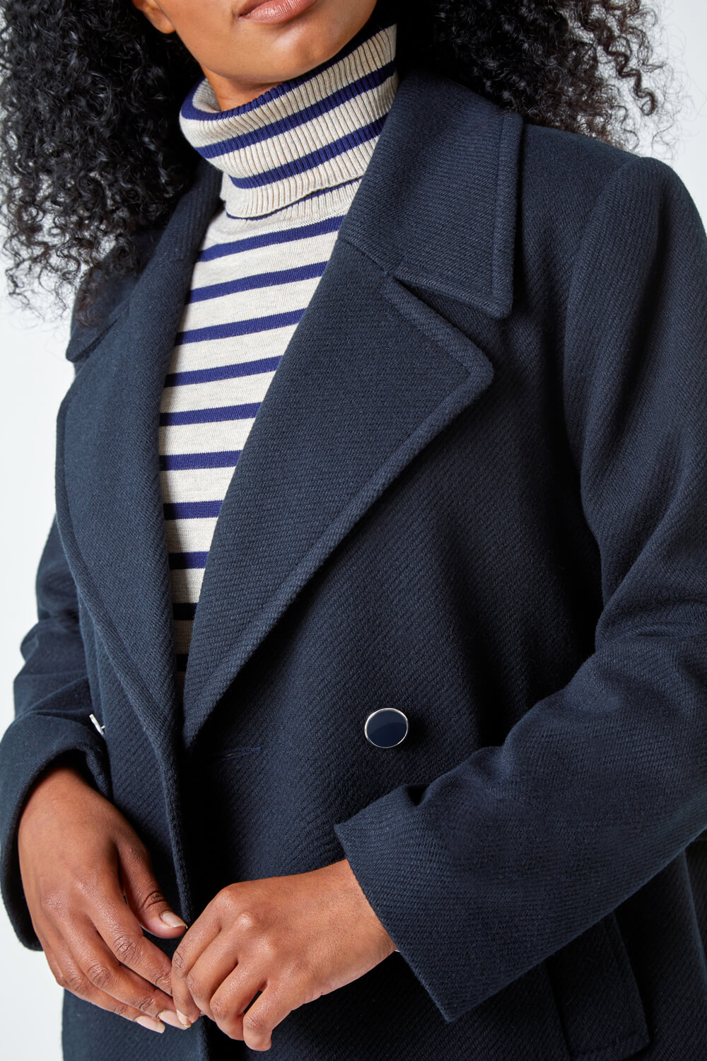 Navy  Petite Double Breasted Smart Coat, Image 4 of 5