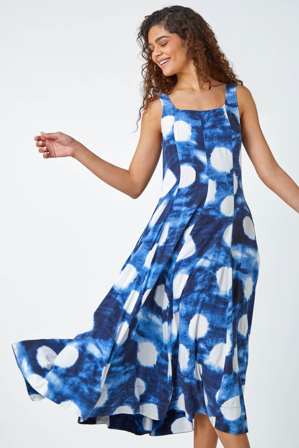Abstract Spot Print Panelled Midi Dress