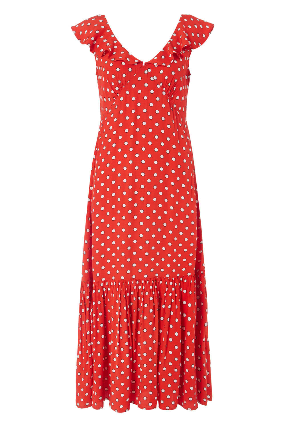 Polka Dot Frilly Midi Dress in Red - Roman Originals UK