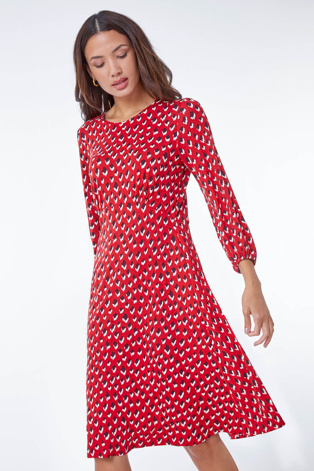 Red Abstract Animal Print Tea Dress, Image 1 of 5
