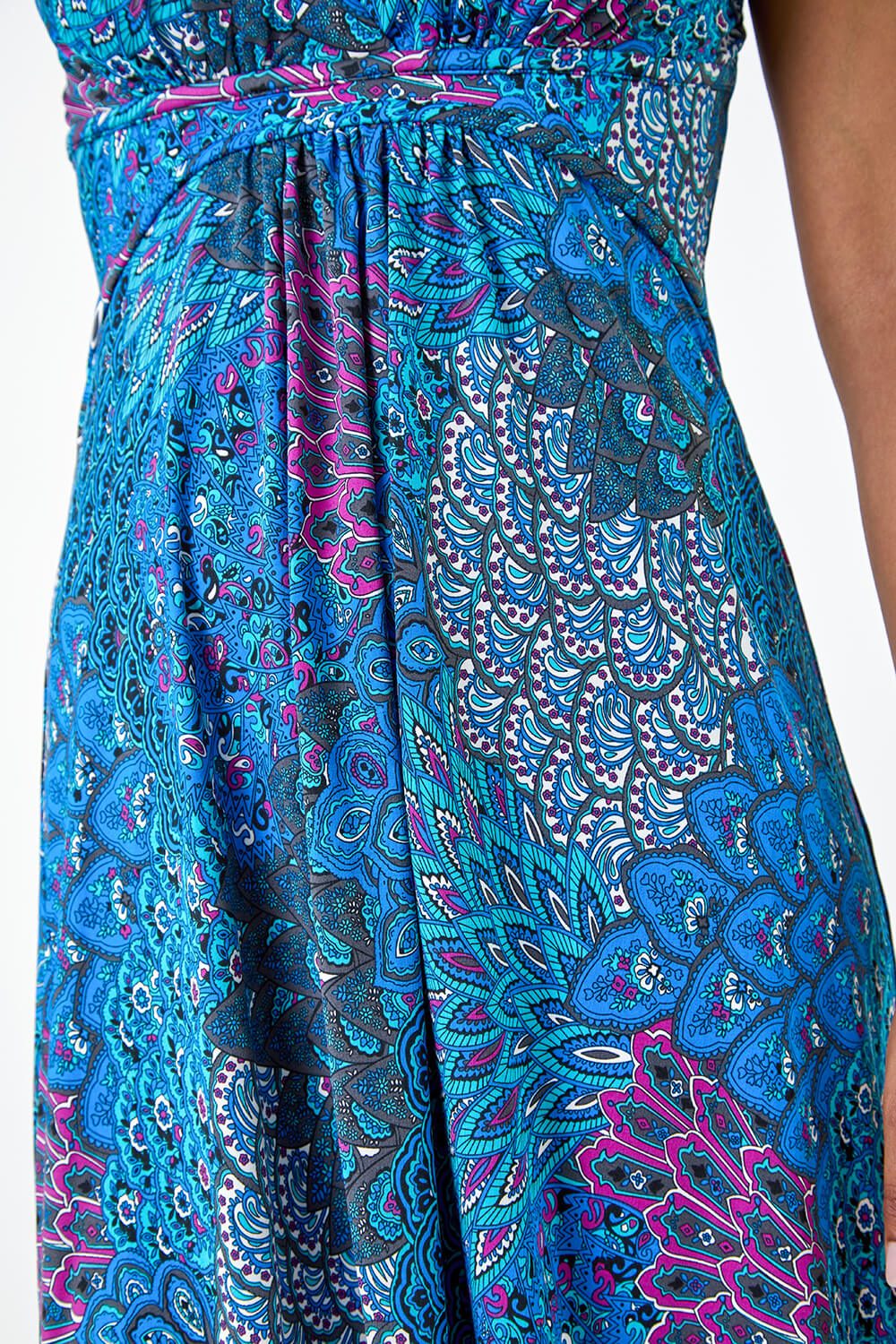 Blue Abstract Floral Stretch Jersey Dress, Image 5 of 5