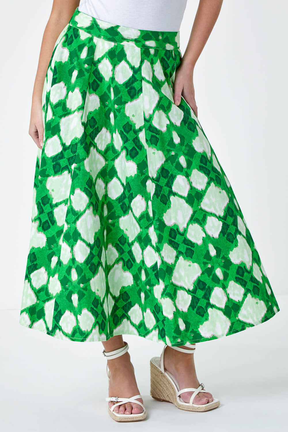 Green Petite Abstract Print Cotton Pocket Skirt, Image 4 of 5