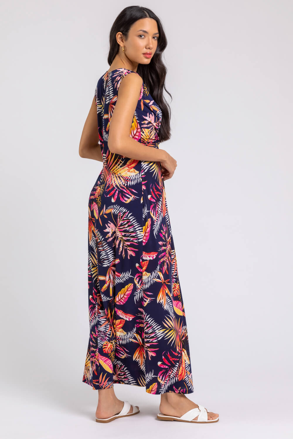 Navy  Tropical Twist Stretch Ruched Maxi Dress, Image 2 of 4