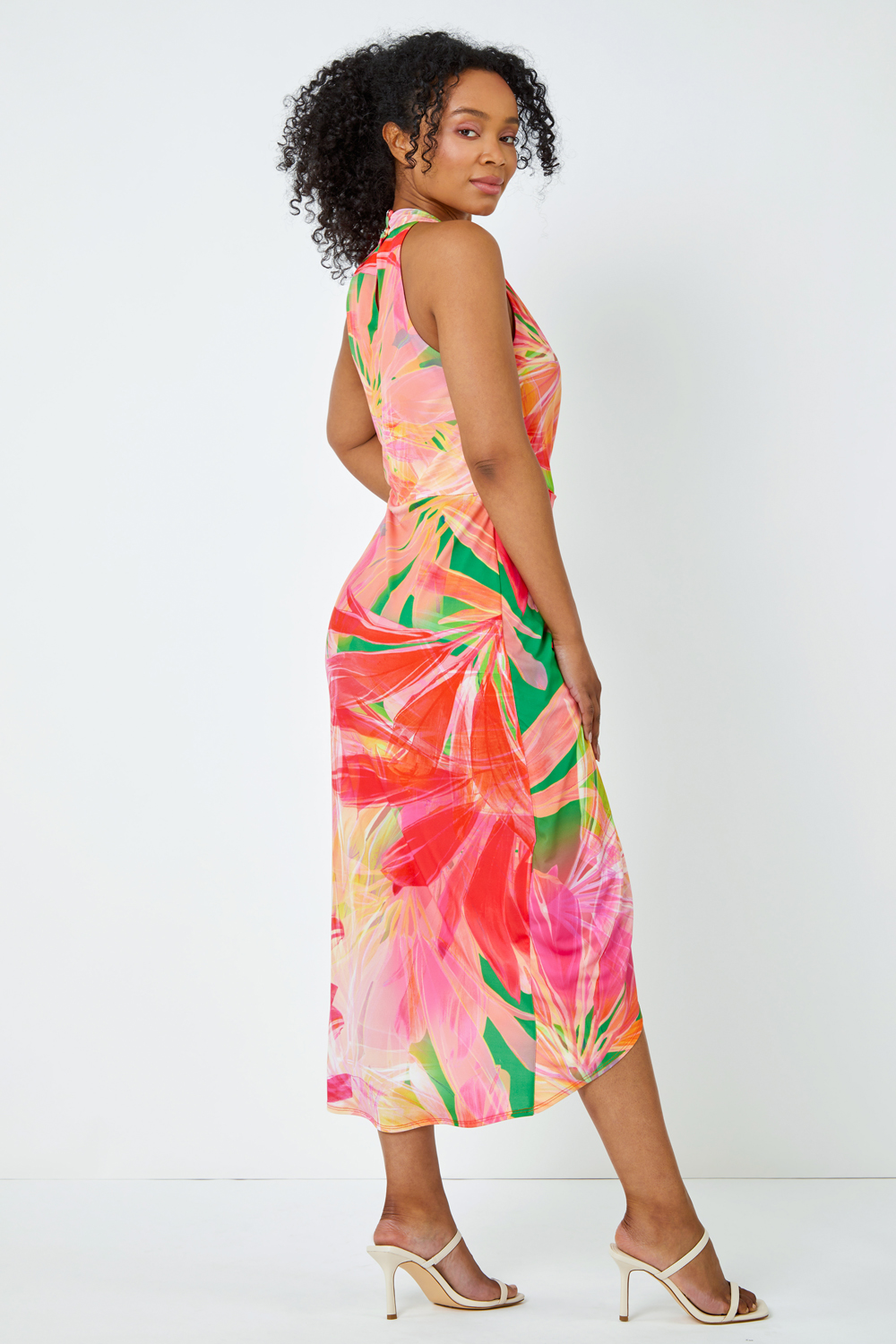 PINK Petite Tropical Wrap Ruched Maxi Dress, Image 3 of 5