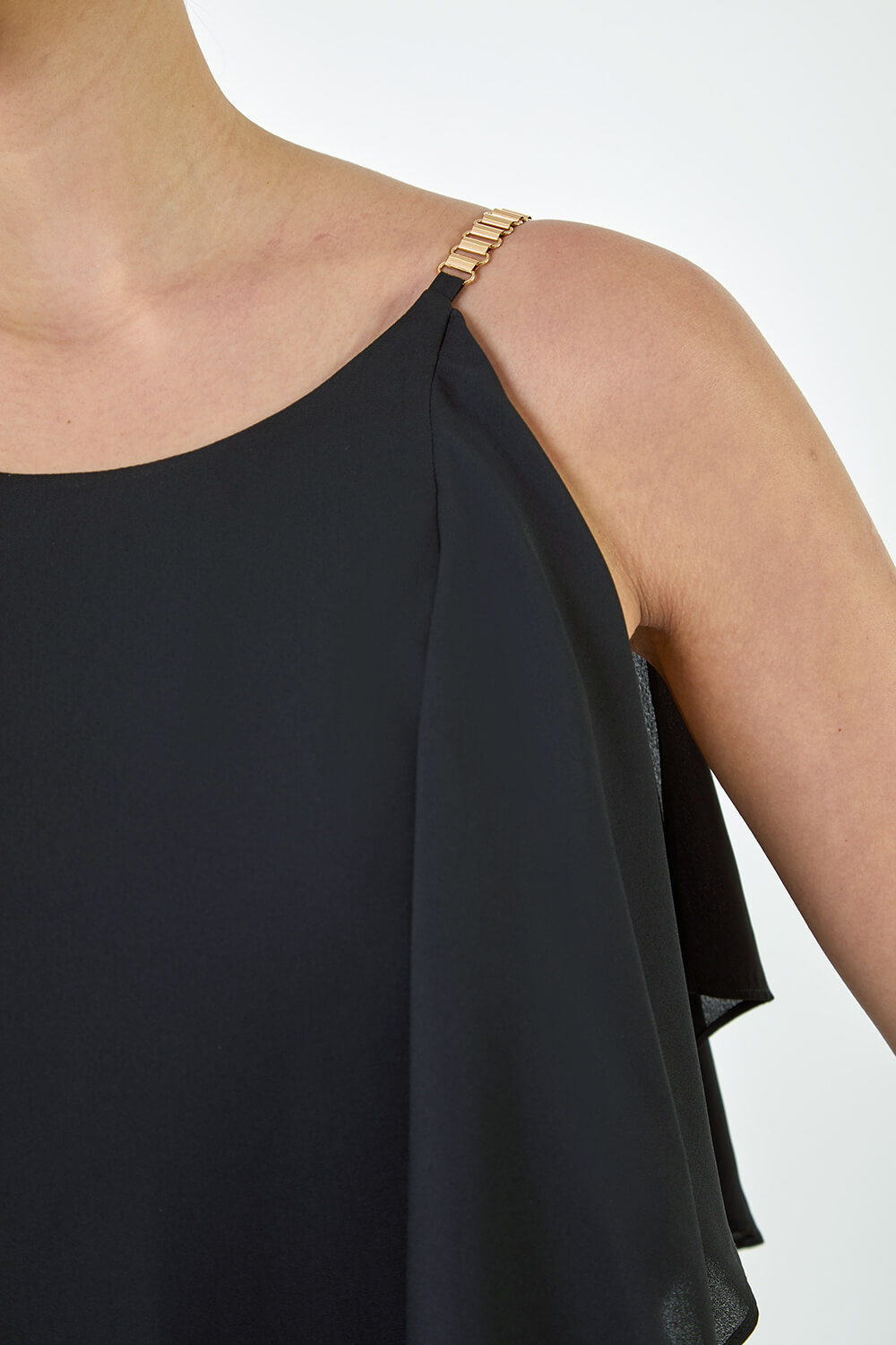 Black Plain Dipped Hem Ruffle Detail Midi Dress, Image 5 of 5