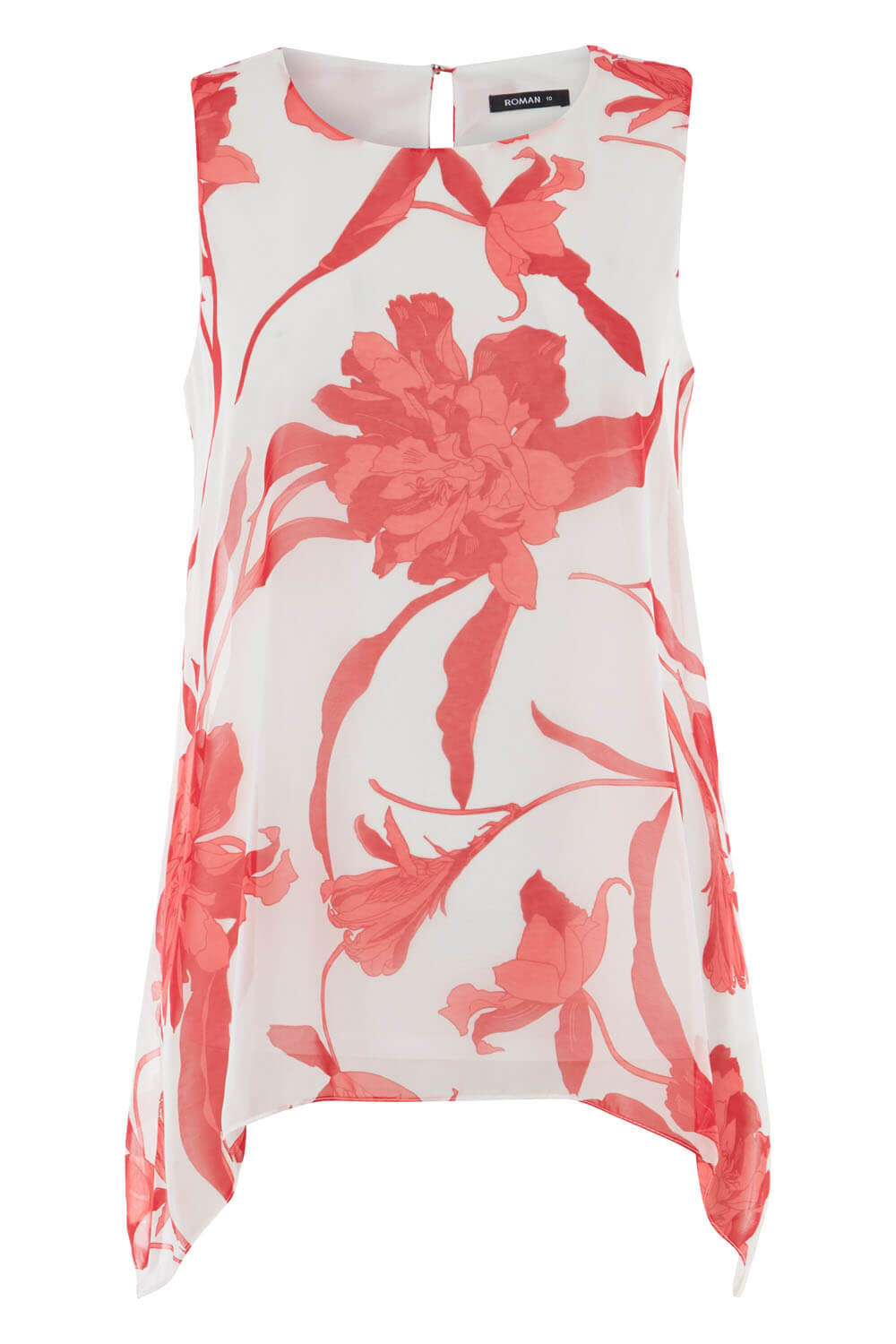 Red Floral Print Sleeveless Top, Image 3 of 4