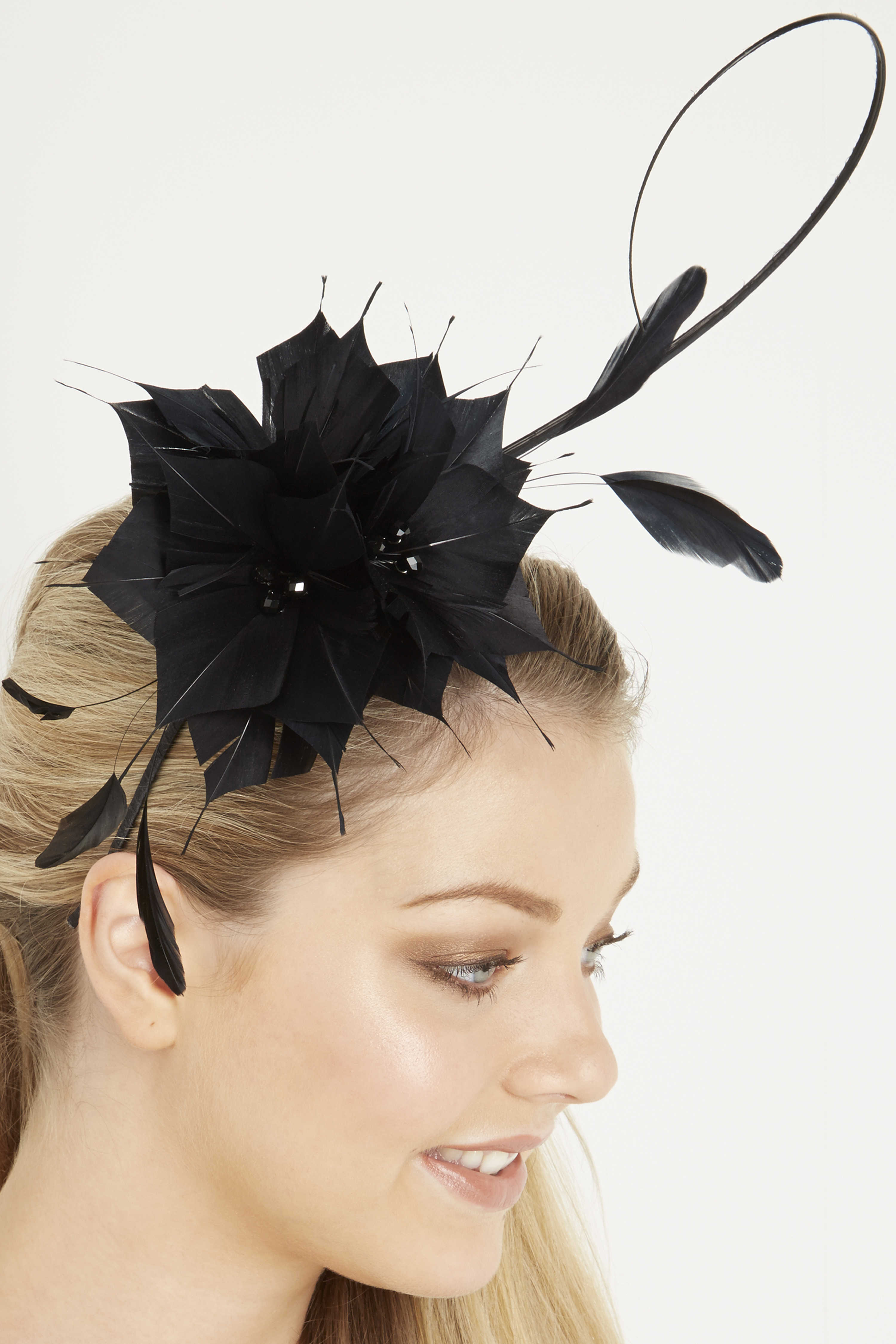 Feather & Bead Fascinator in BLACK Roman Originals UK