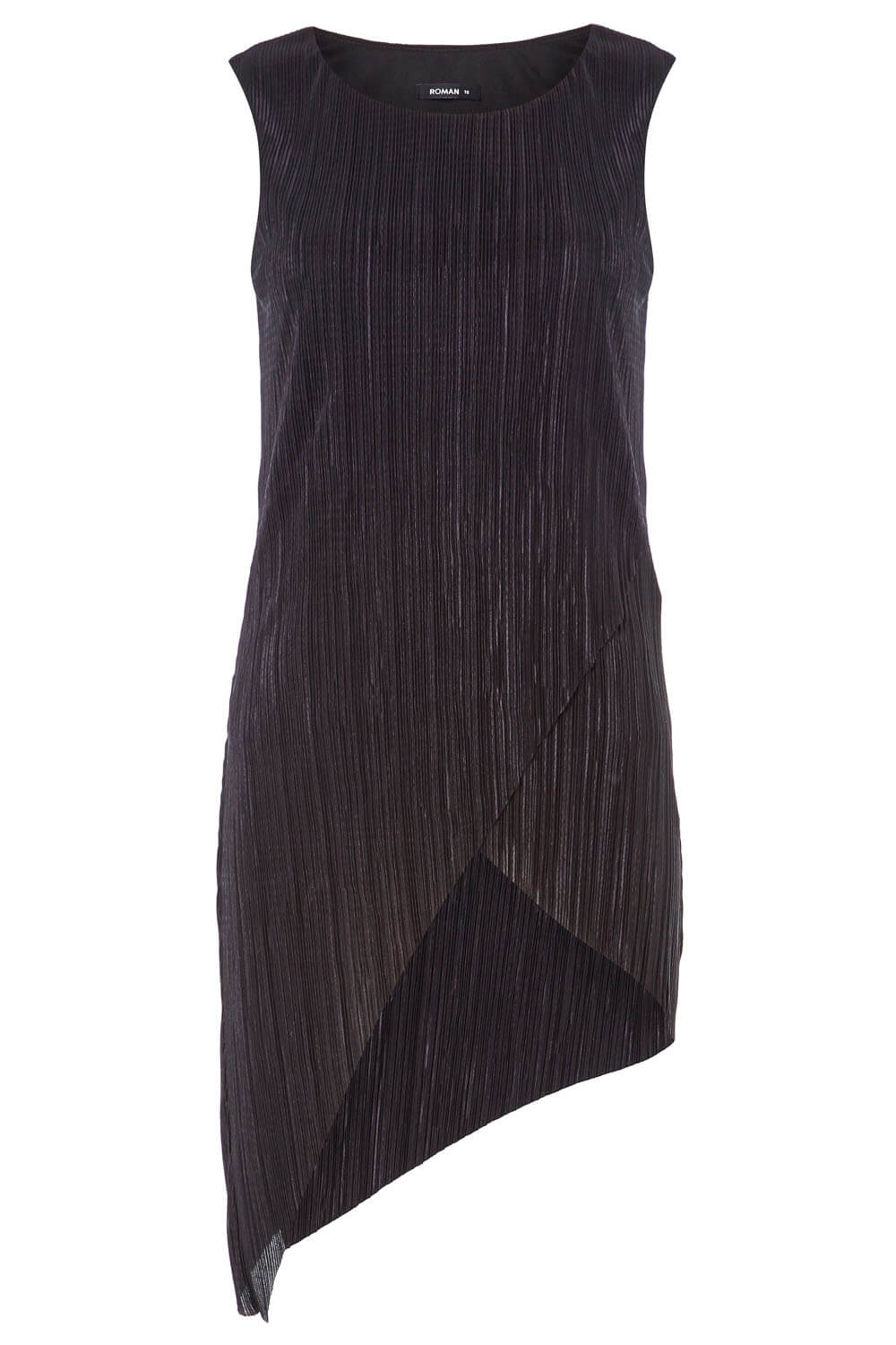 Black Plisse Sleeveless Asymmetric Tunic Top, Image 5 of 5