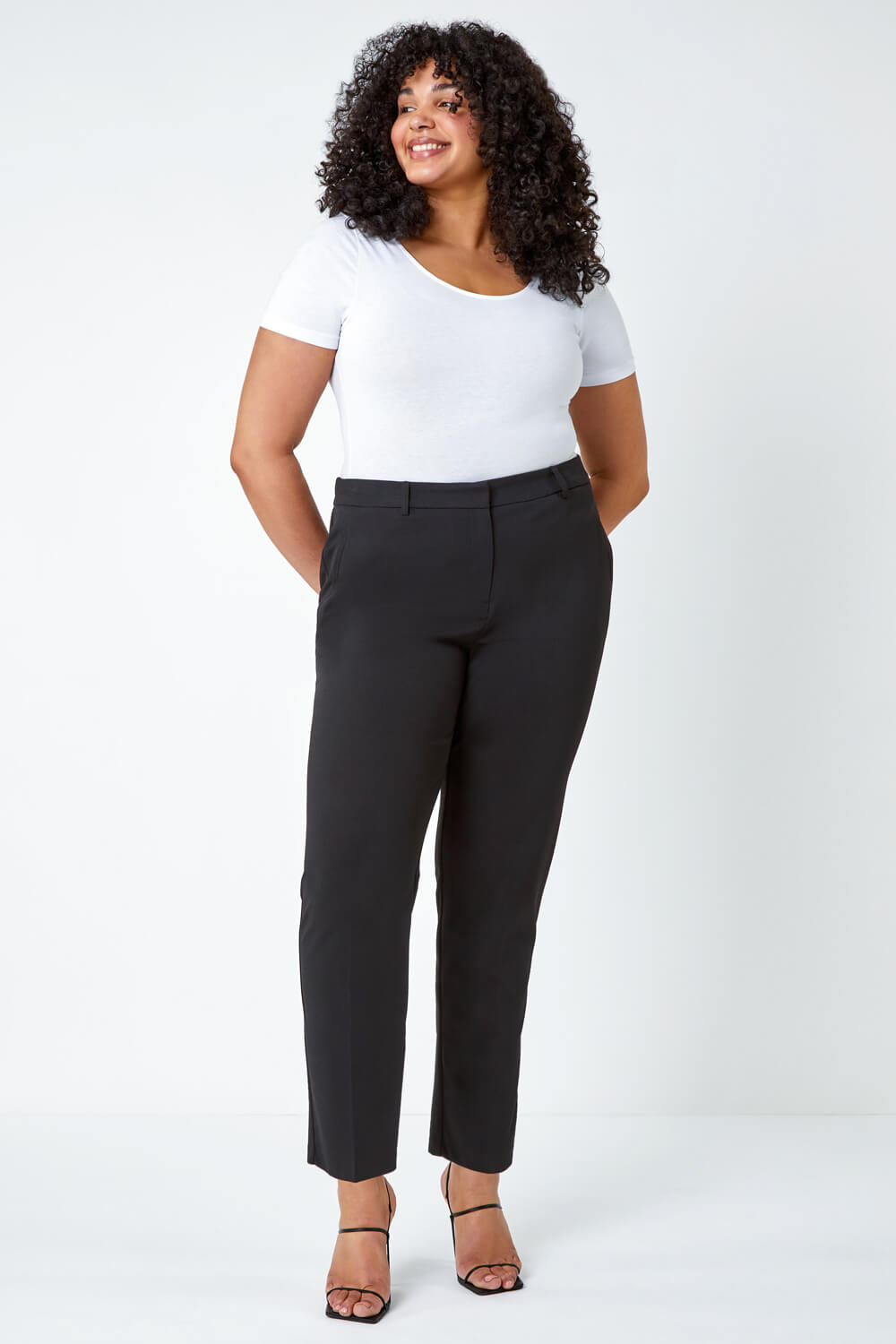 Black Curve Straight Smart Trousers, Image 2 of 6