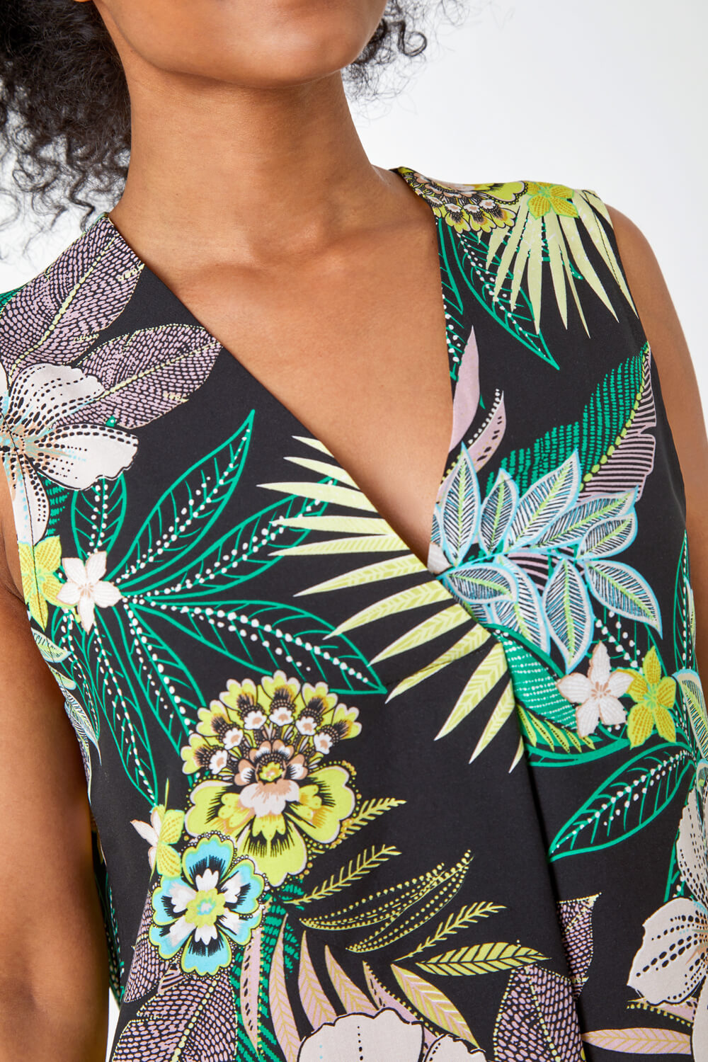 Lime Petite Floral Border Print Top, Image 5 of 5