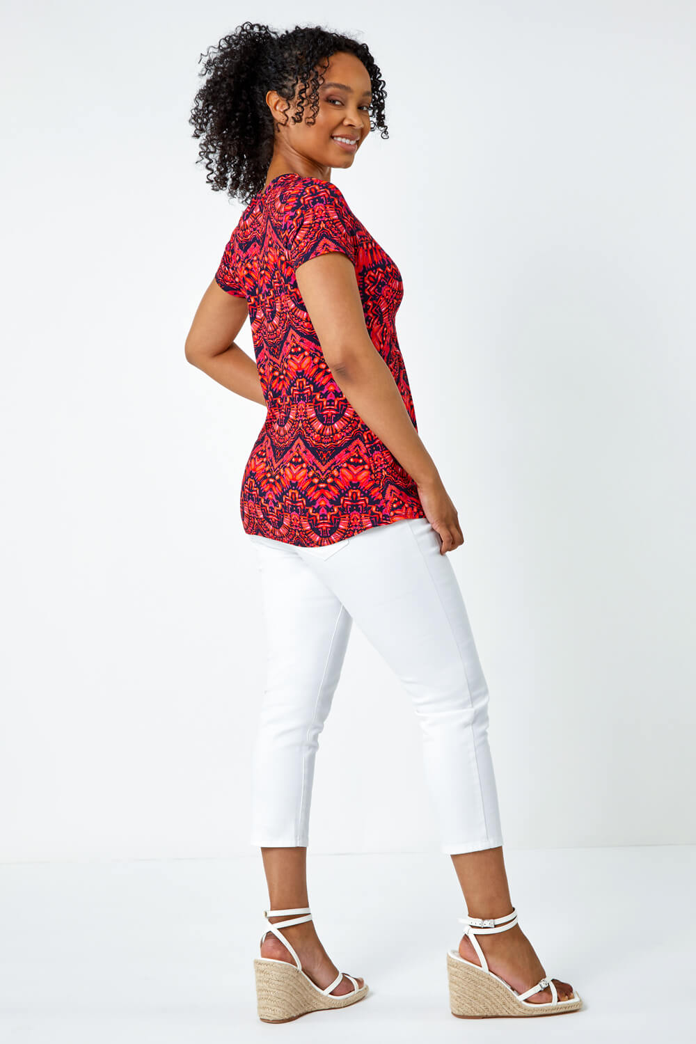 PINK Petite Aztec Knot Detail Stretch Top, Image 3 of 5
