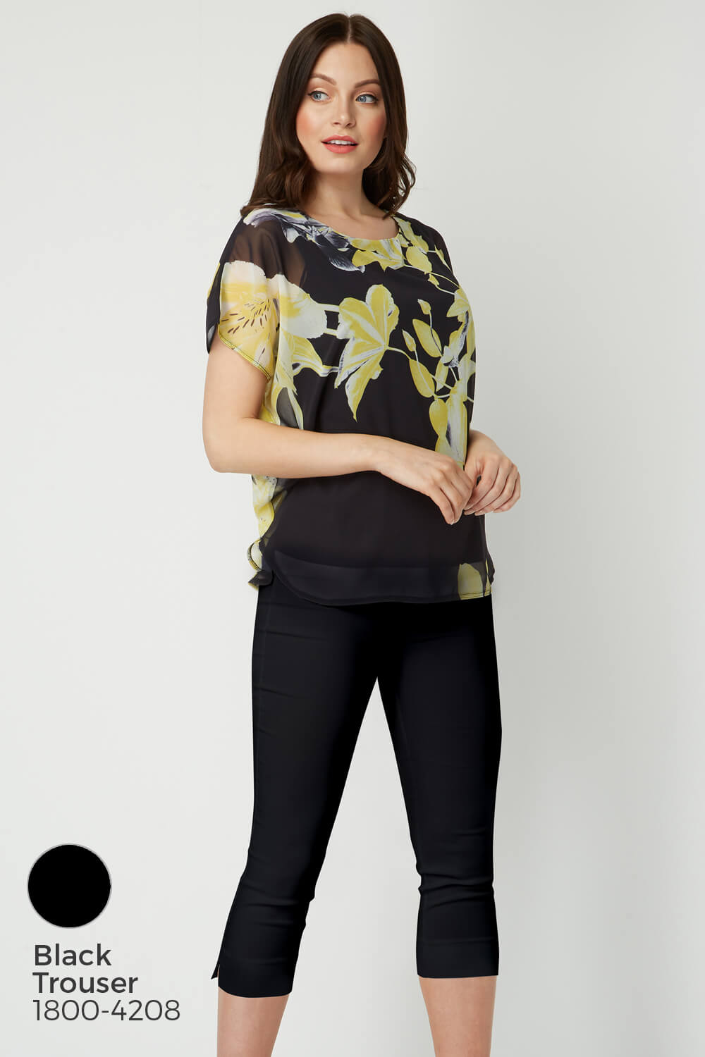 Yellow Floral Overlay Short Sleeve Top, Image 7 of 7