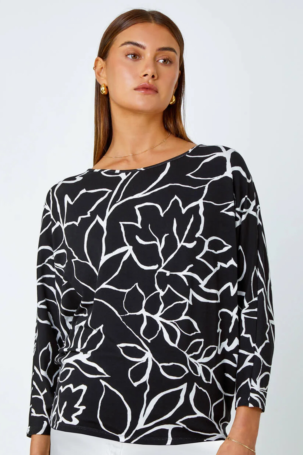 Contrast Floral Linear Print Stretch Top