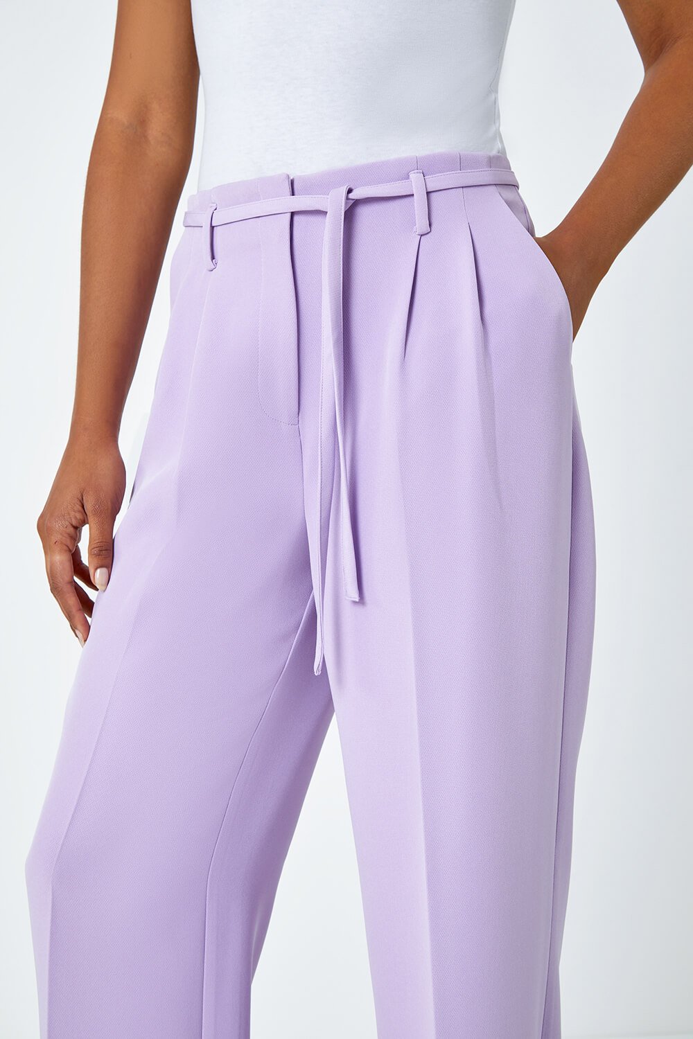 Lilac Crepe Stretch Straight Leg Trousers, Image 5 of 6