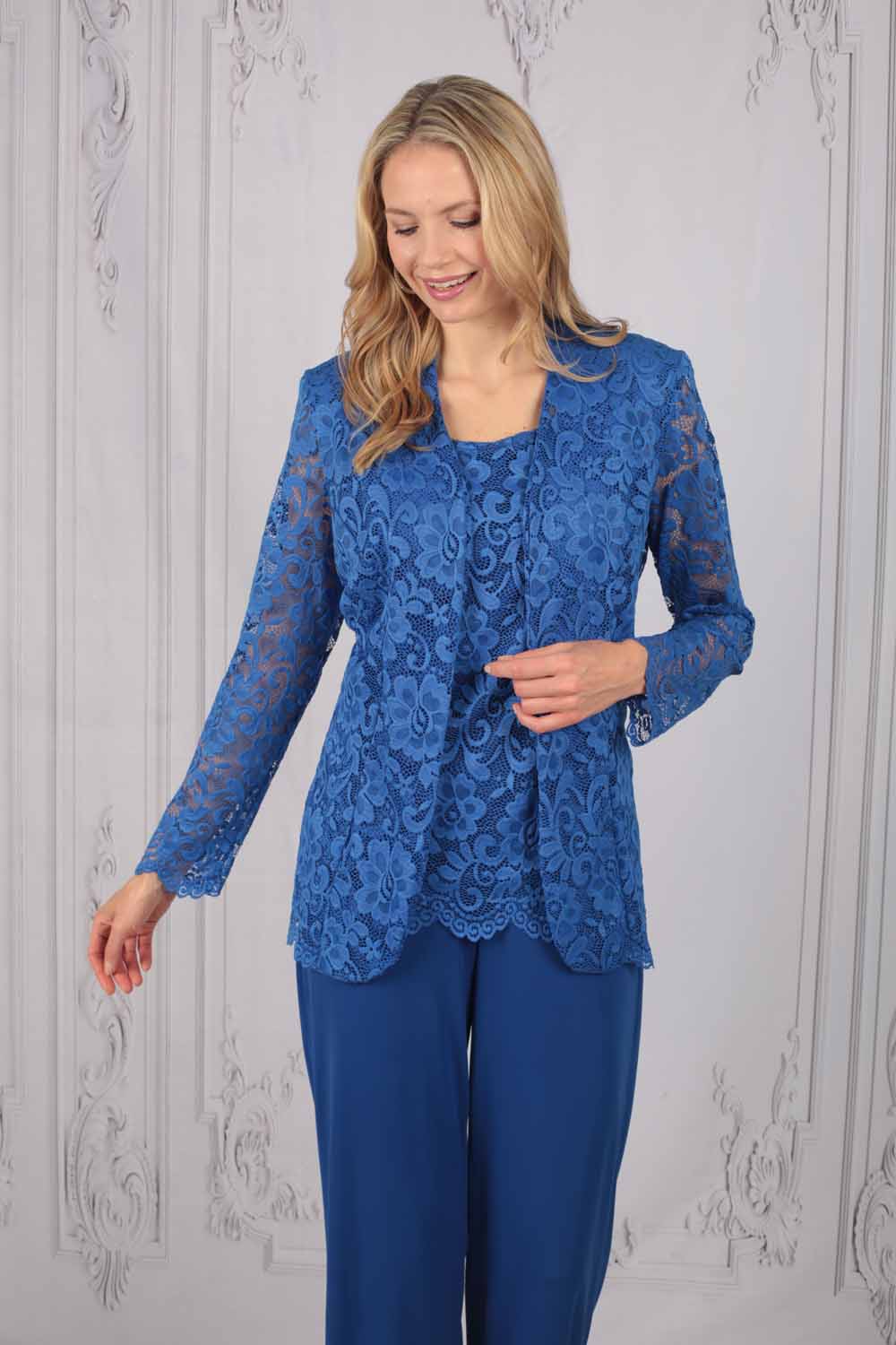 Royal Blue Julianna Lace Jacket Trouser Suit Set | Roman UK