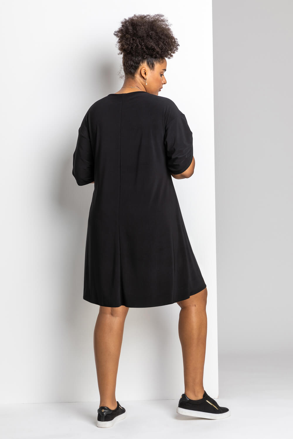 Black Curve Drop Shoulder Shift Dress, Image 2 of 4