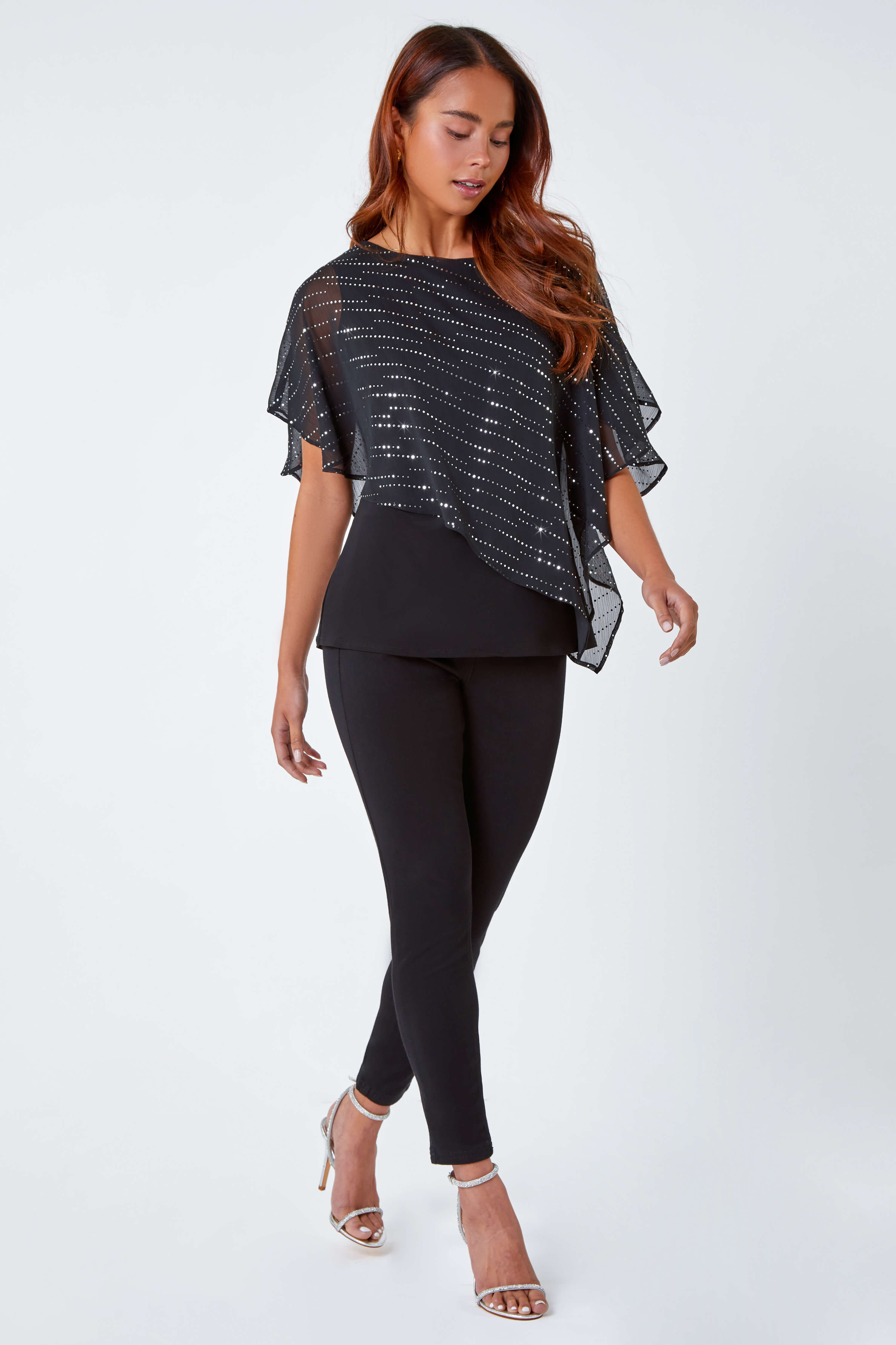 Petite Shimmer Chiffon Overlay Stretch Top