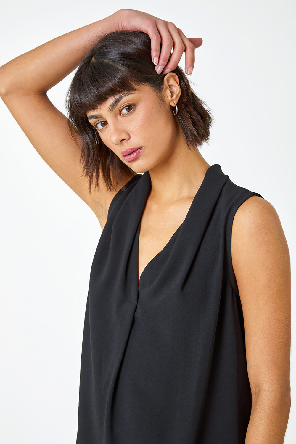 Black Sleeveless Pleat Detail Blouse | Roman UK