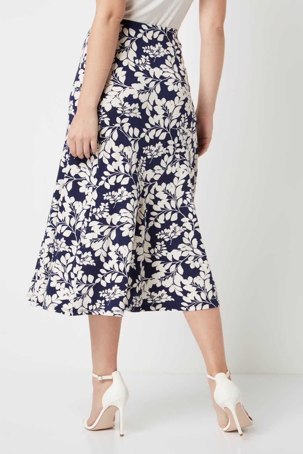 Floral Print Panel Midi Skirt in Navy - Roman Originals UK